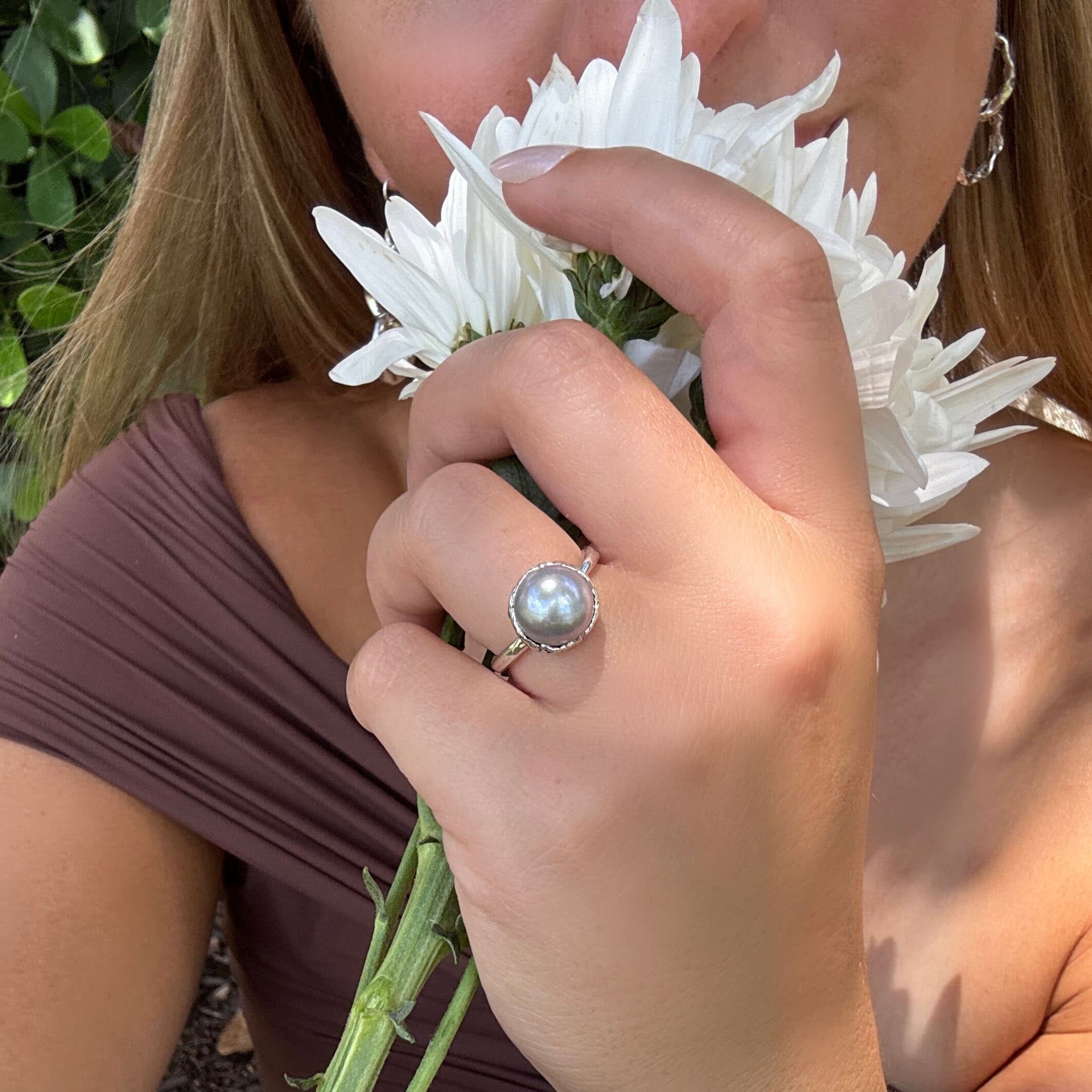 grey freshwater pearl ring