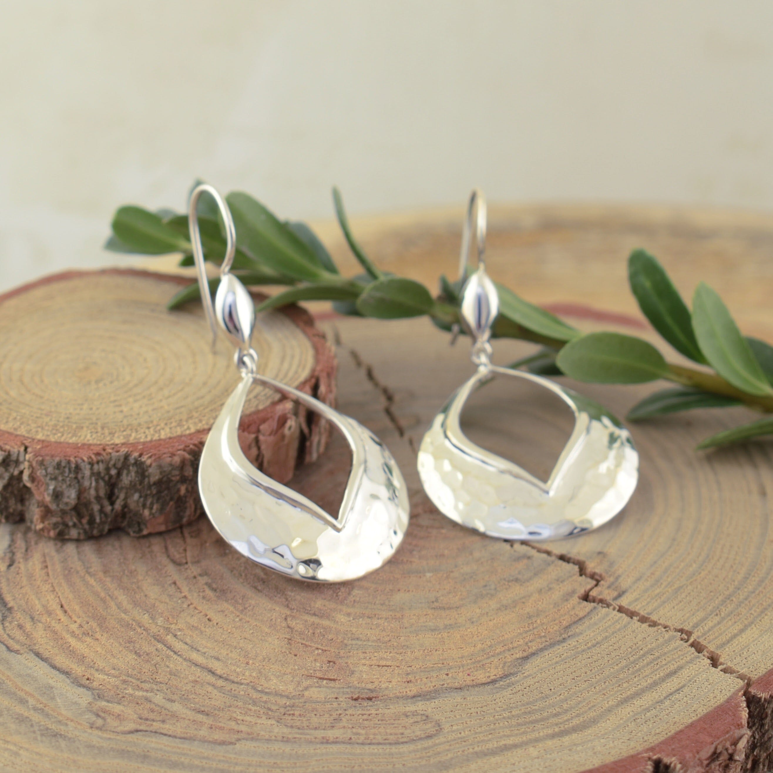 Sterling silver hammered earrings 