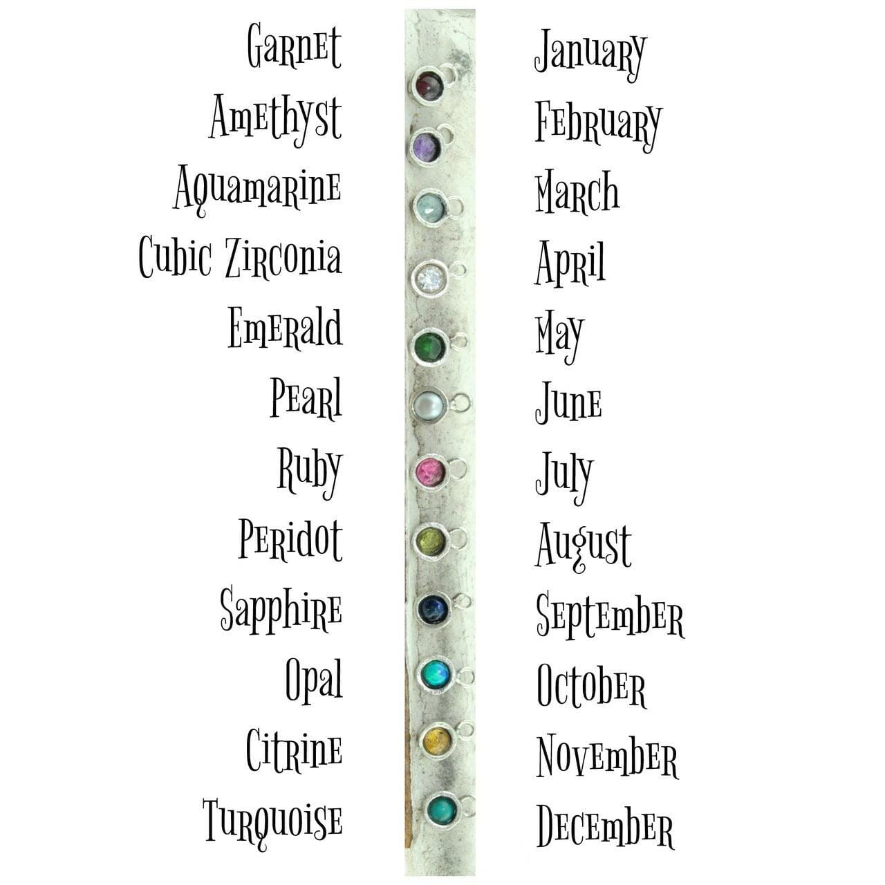 Colored birthstone and CZ option chart