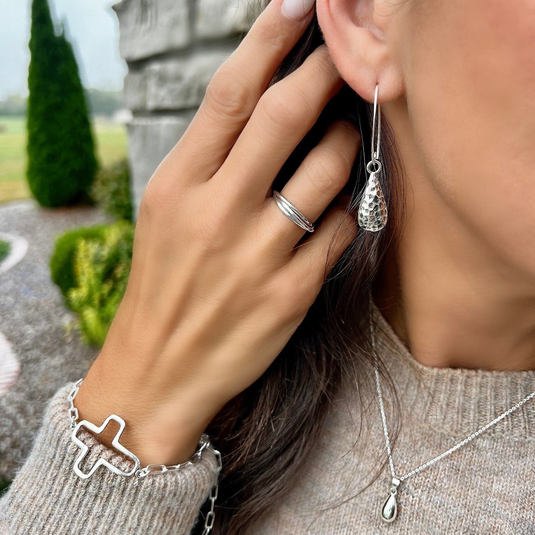 sterling silver hammered dangle earrings