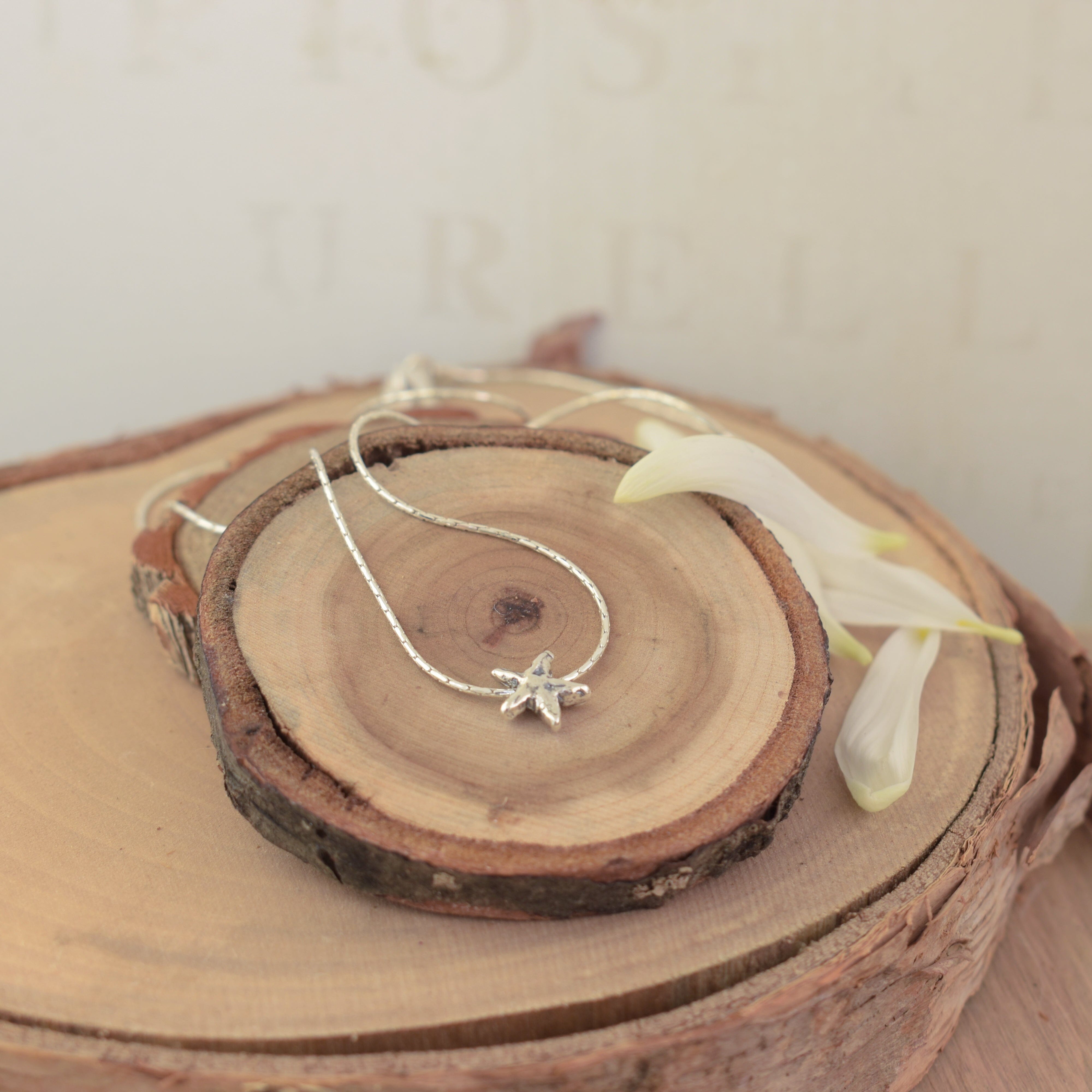 delicate sterling silver necklace featuring a dainty sliding star pendant