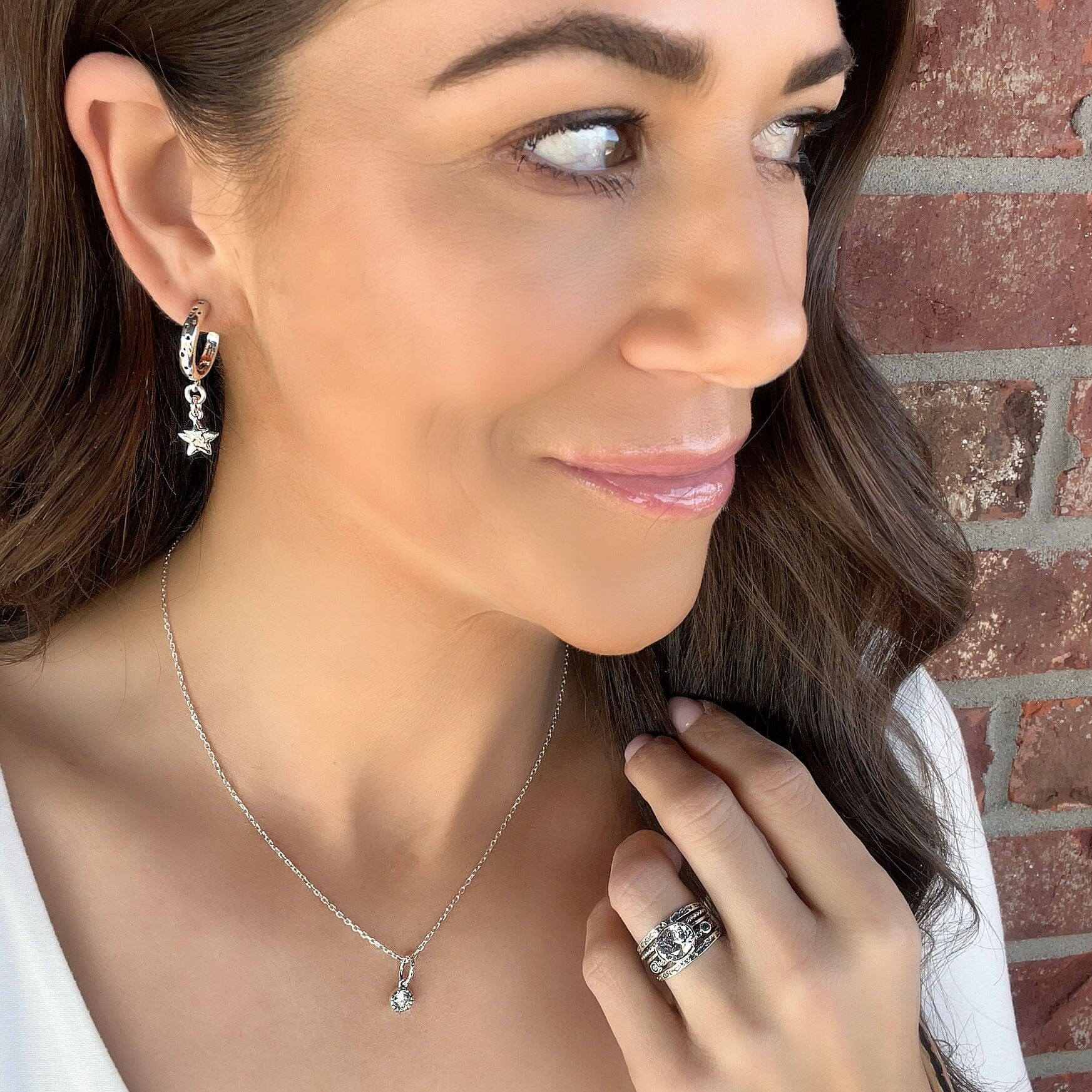 My Wishes Earrings paired with Bliss Necklace, and Barbados Ring