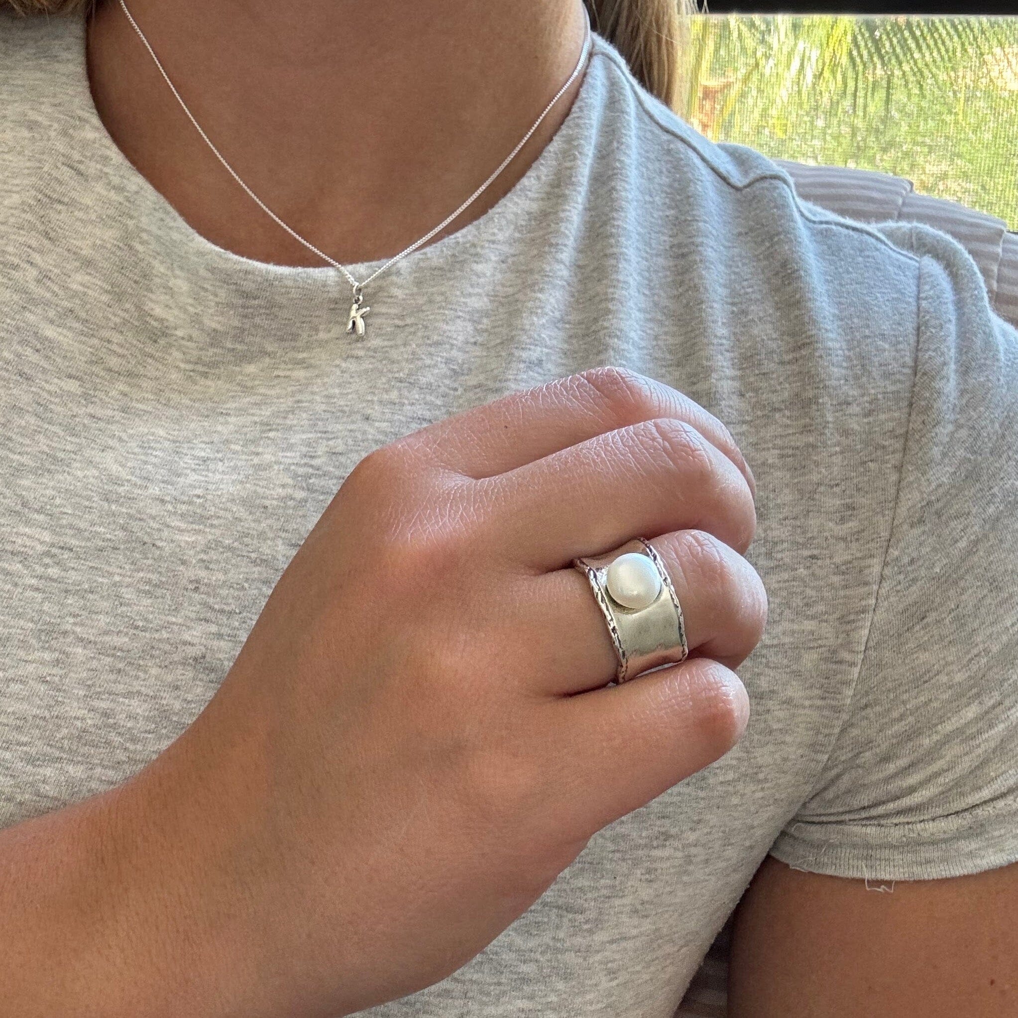 organic pearl ring in handcrafted sterling silver