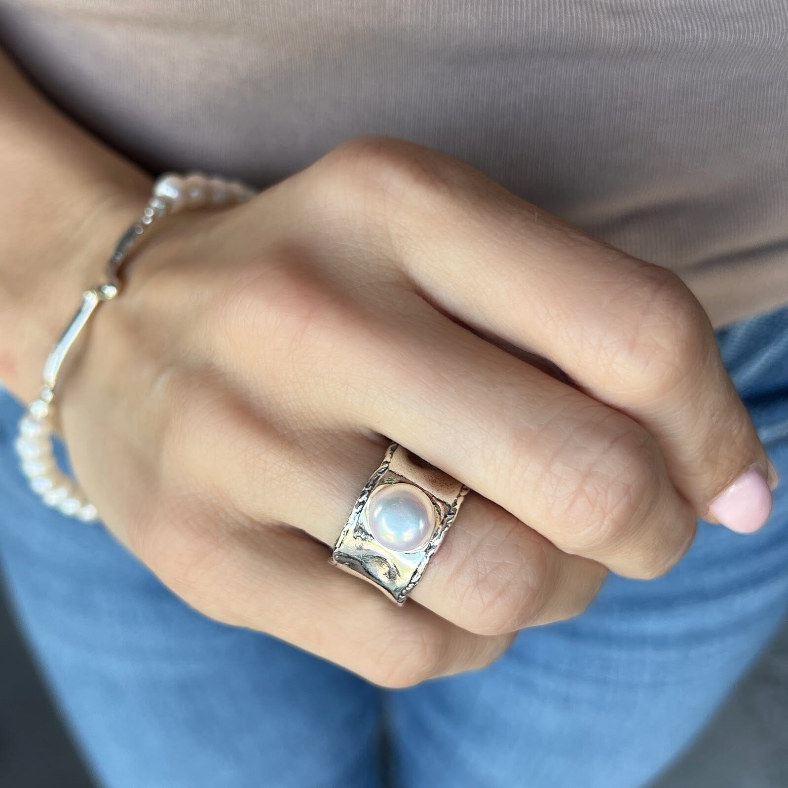 .925 sterling silver and white pearl ring - Nantucket