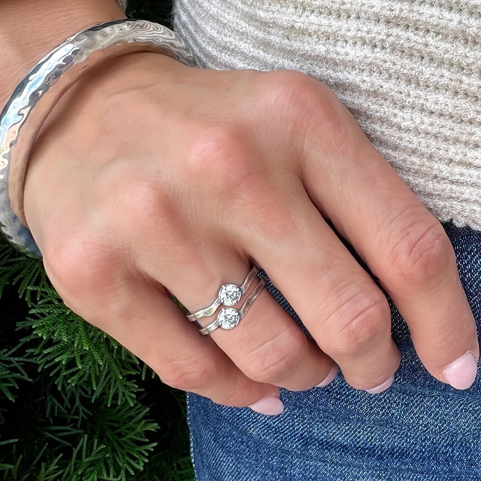 stackable prong-set cz rings with a wavy band 