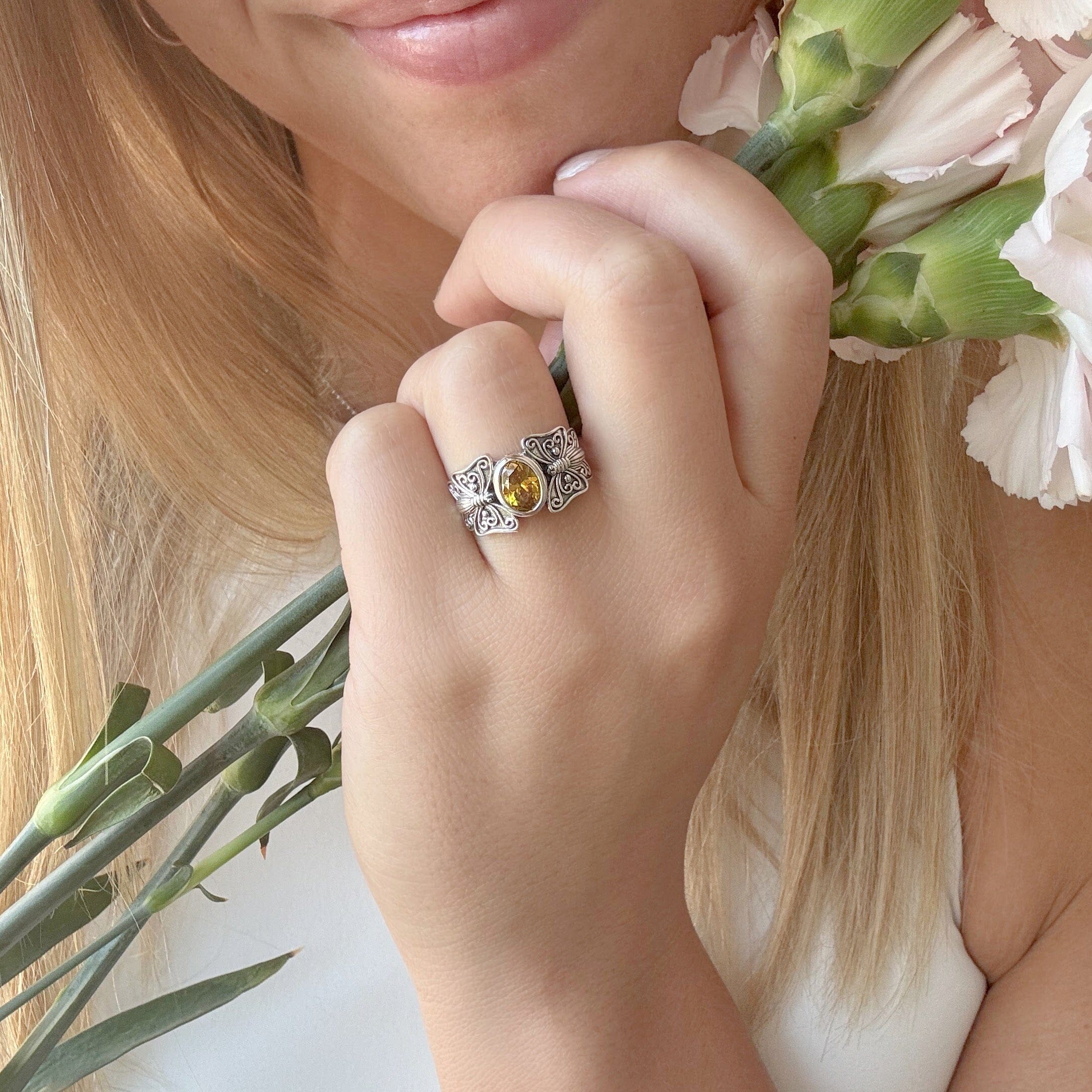 wide citrine butterfly ring in sterling silver - New Beginnings