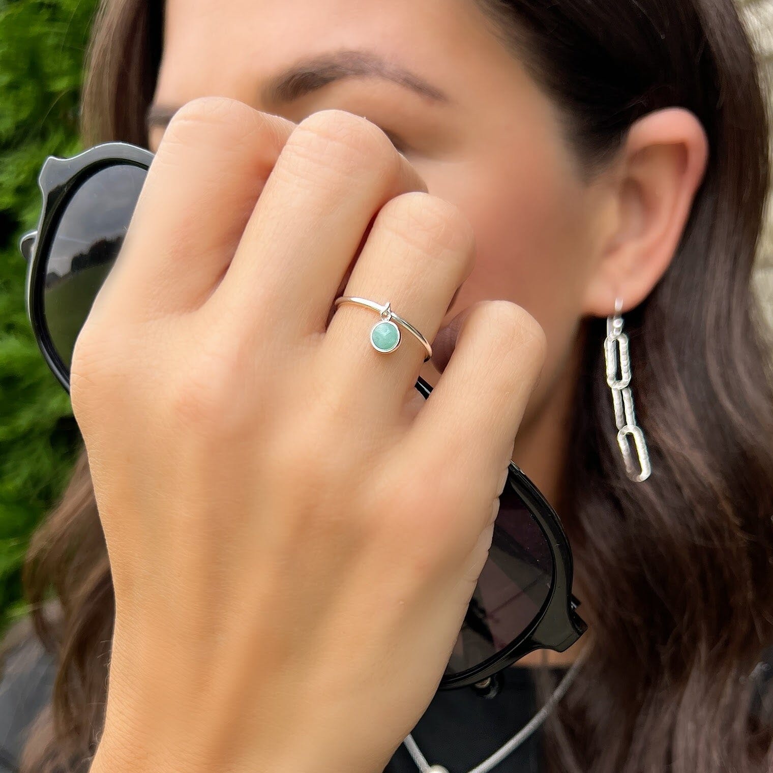 ocean wink adjustable ring paired with hammered paperclip earrings