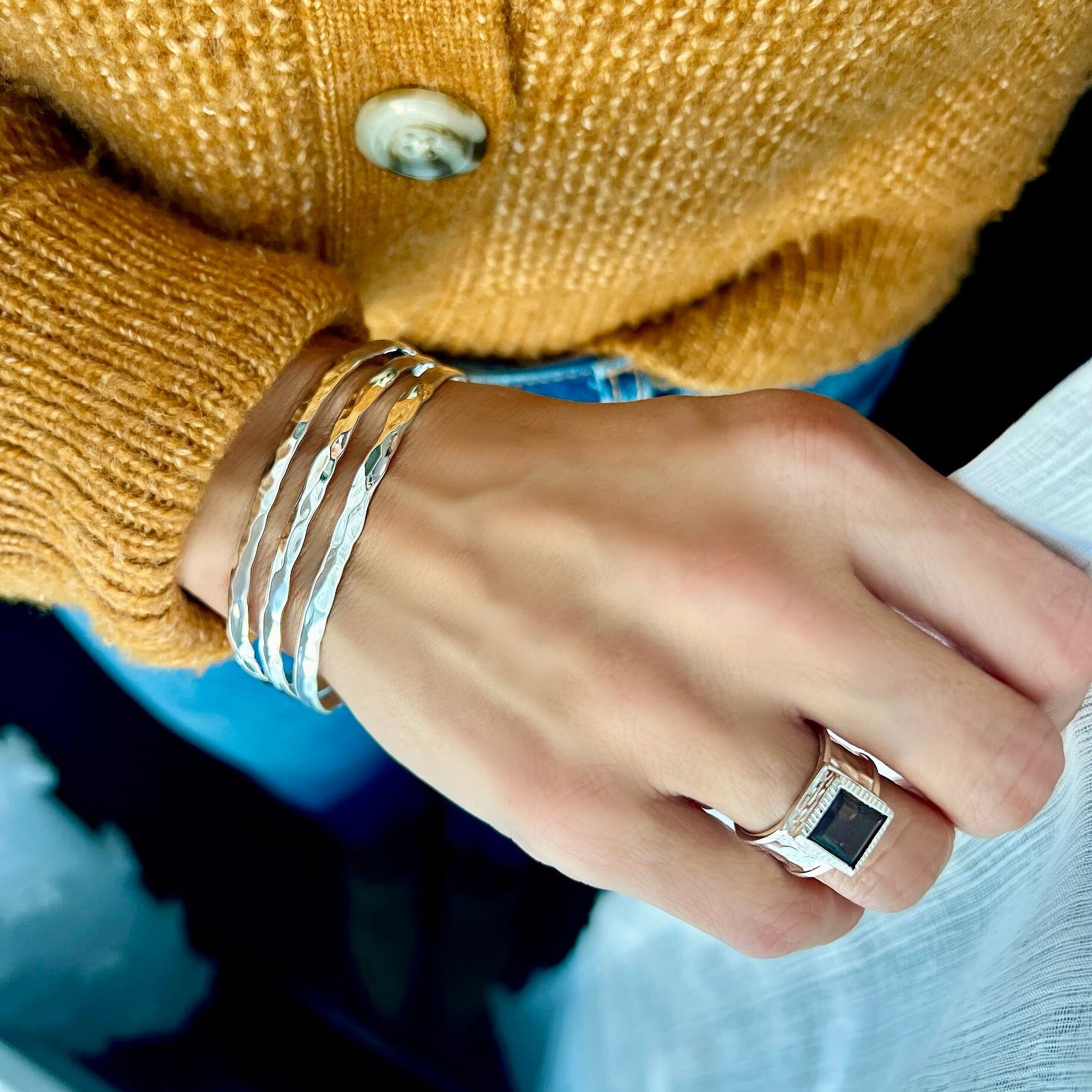 sterling silver high polished silver 3 band cuff