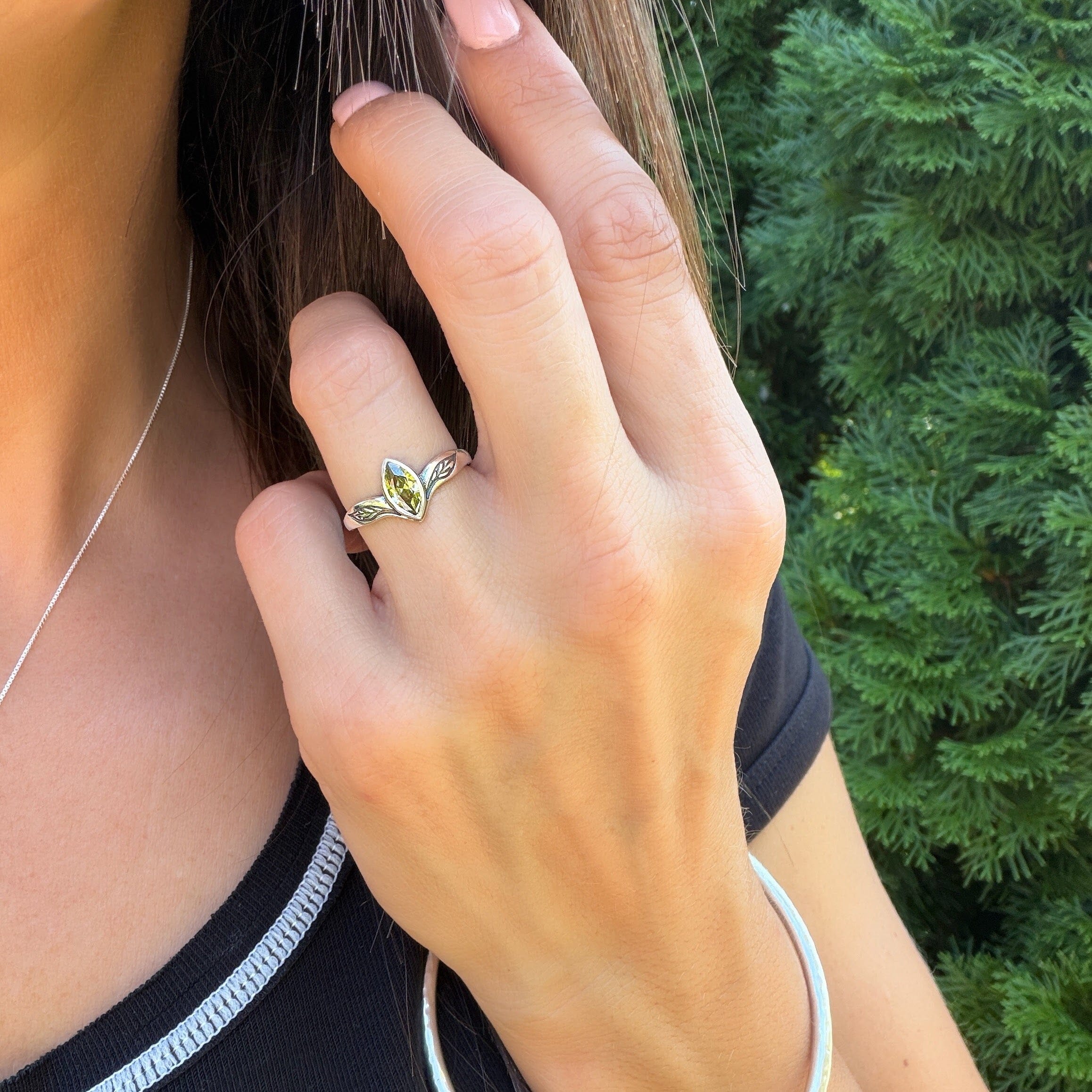 olive green sterling silver cz ring