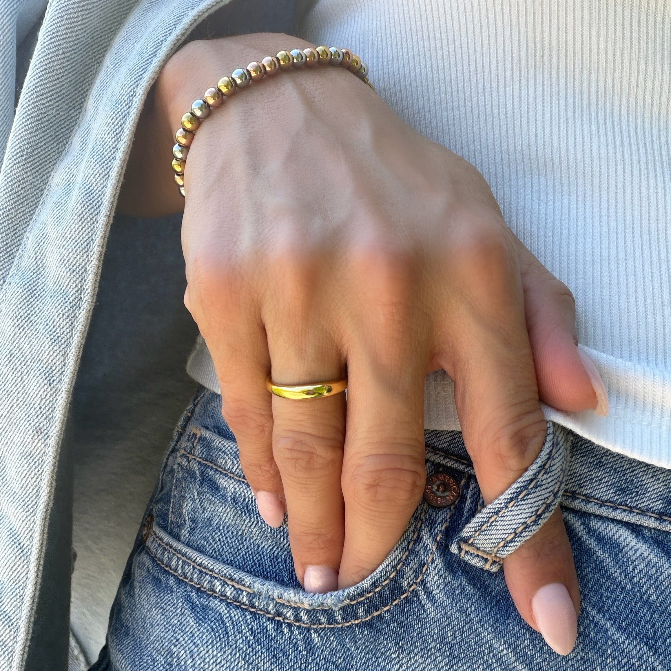 high polished gold plated brass ring 