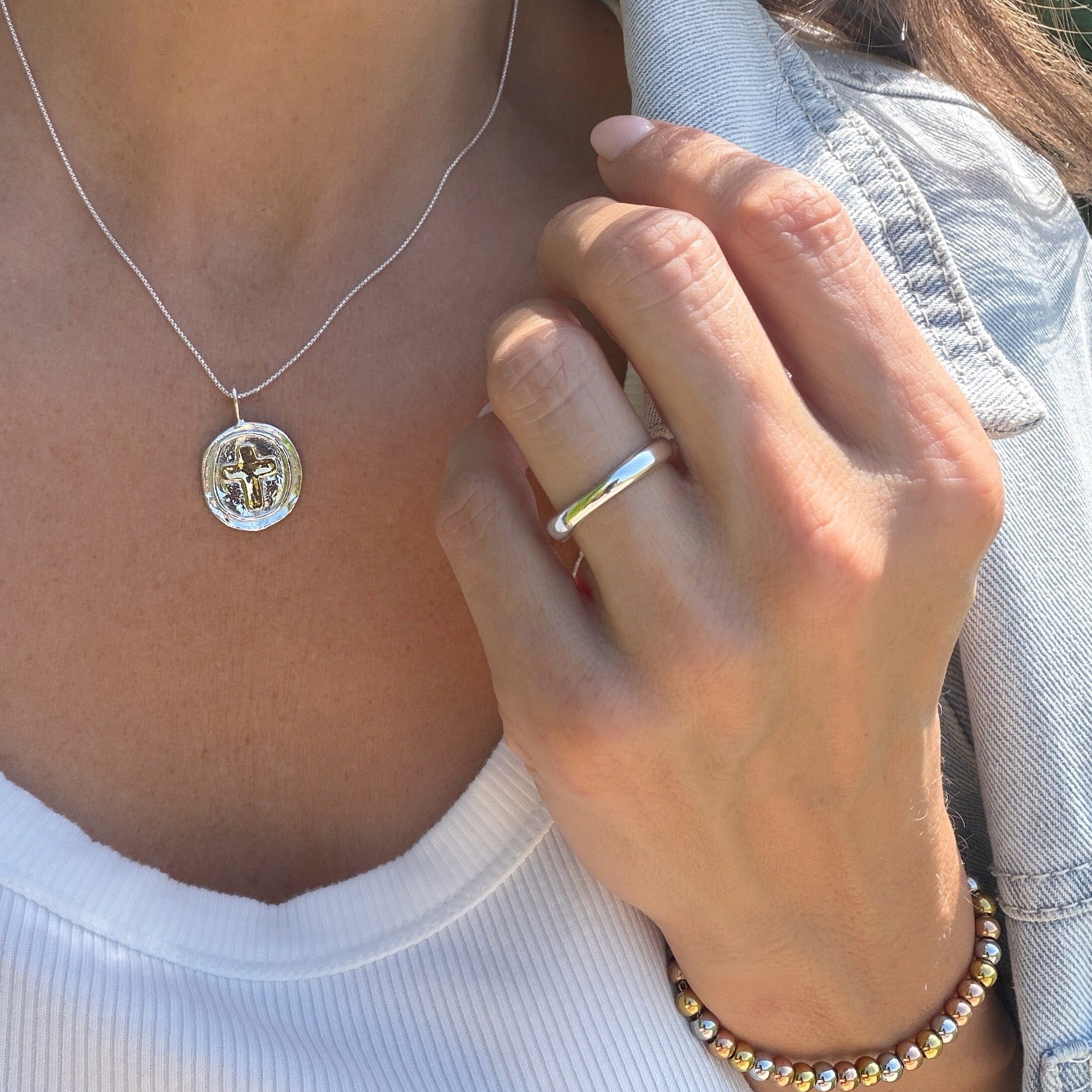 high polished silver plated brass ring 