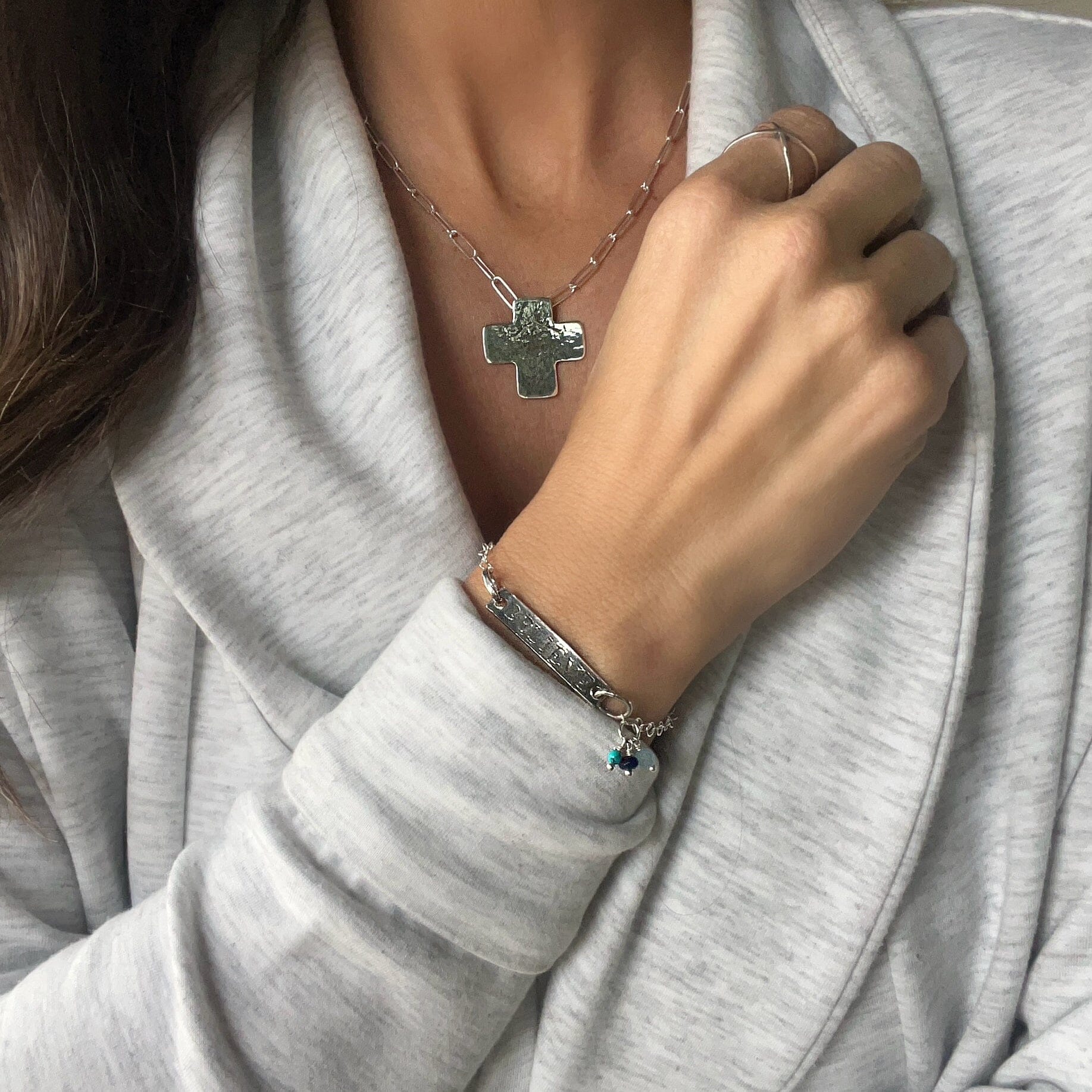 Only Believe Bracelet paired with My Refuge Necklace and Crossroad Ring