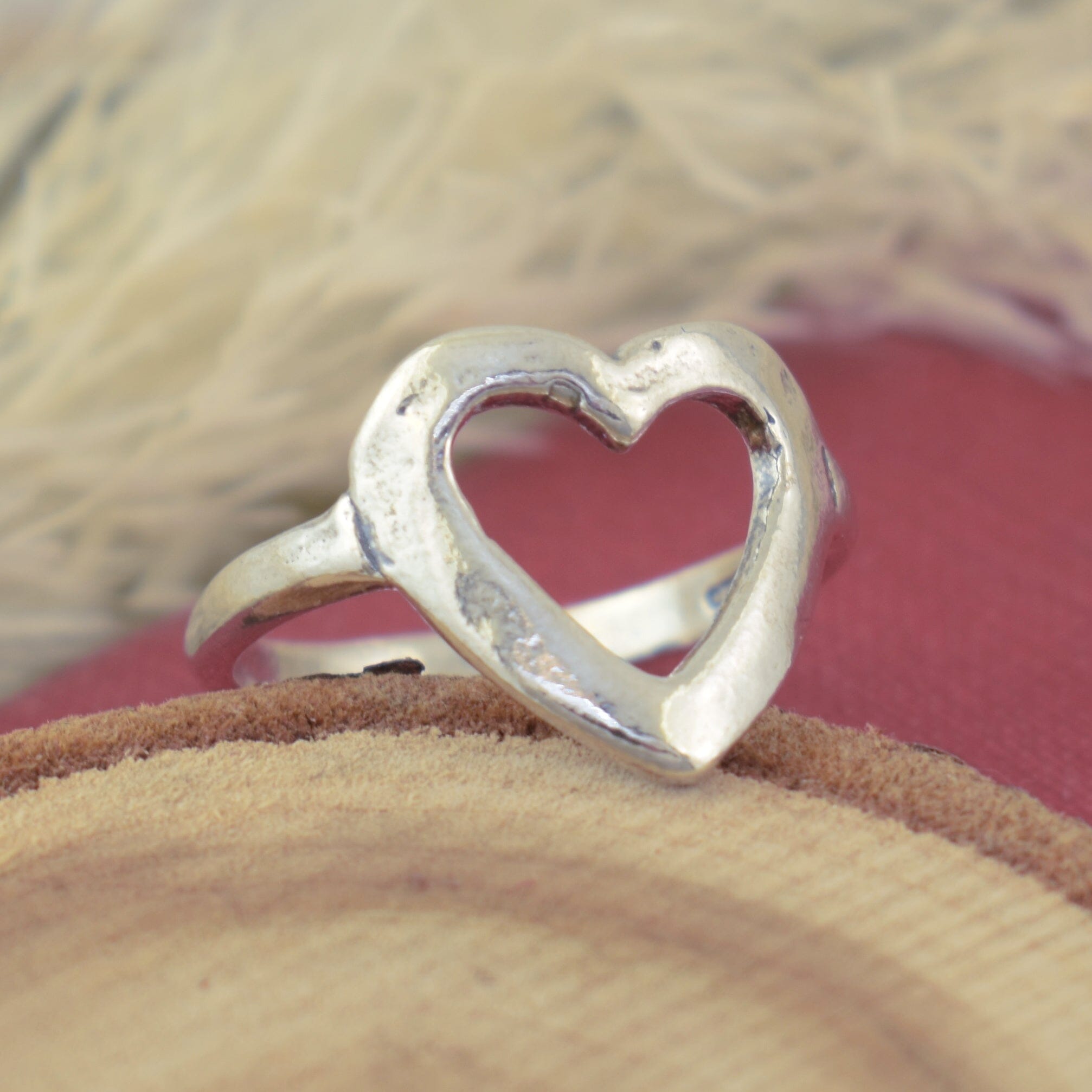 sterling silver open heart ring with an organic style