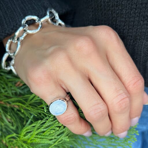 chunky oval rainbow moonstone bezel set in sterling silver