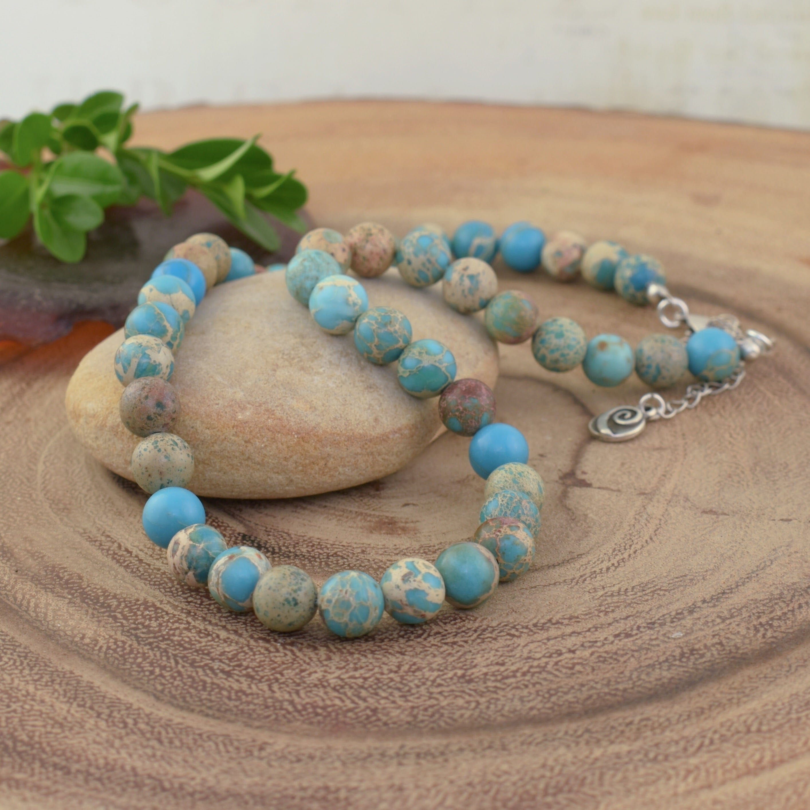 Zamak sterling silver plated necklace with turquoise beads