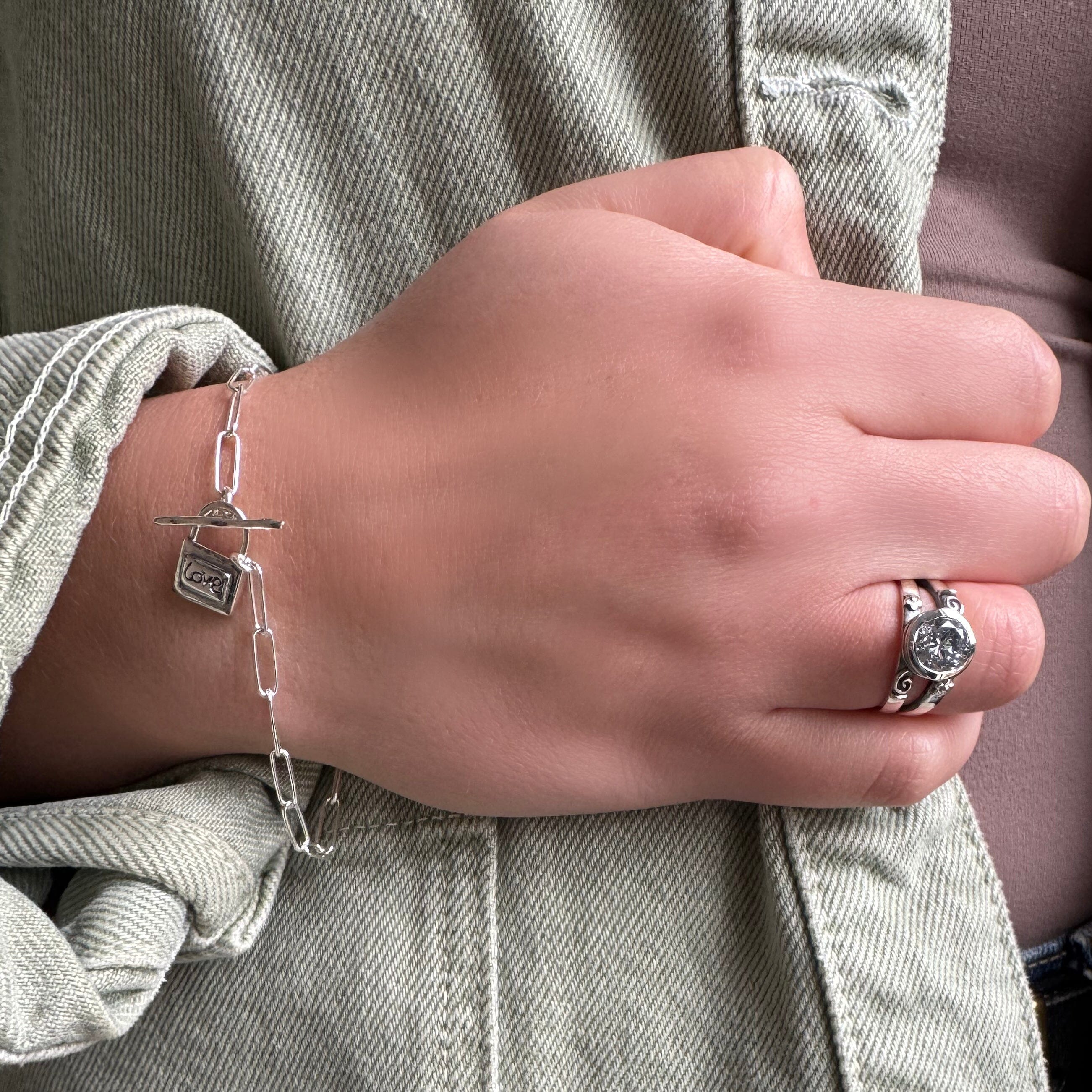 minimalist Paperclip Love-Locked Bracelet with a toggle clasp