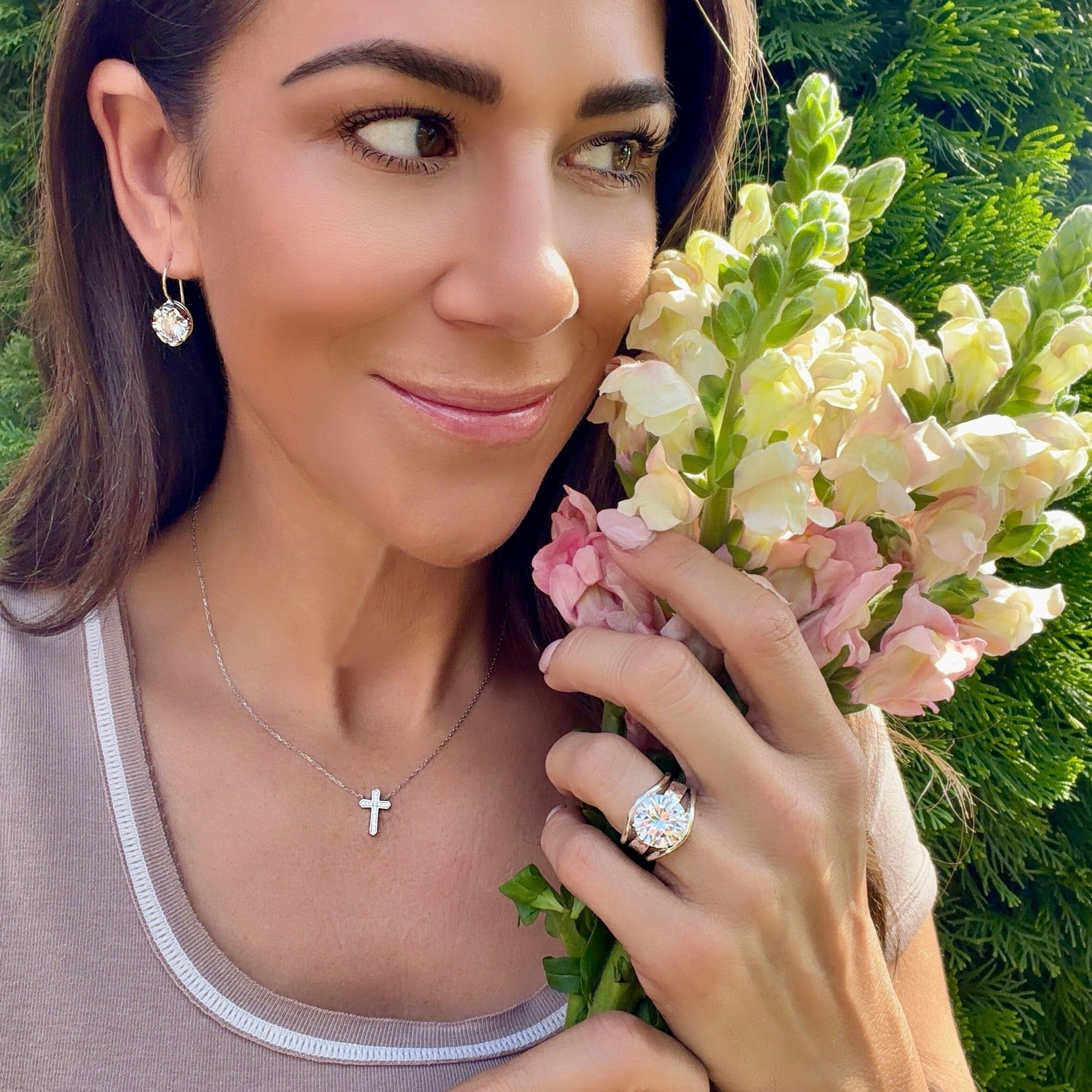 Pardon My Sparkle Ring paired with Va Va Bloom Earrings and Light of Faith Necklace