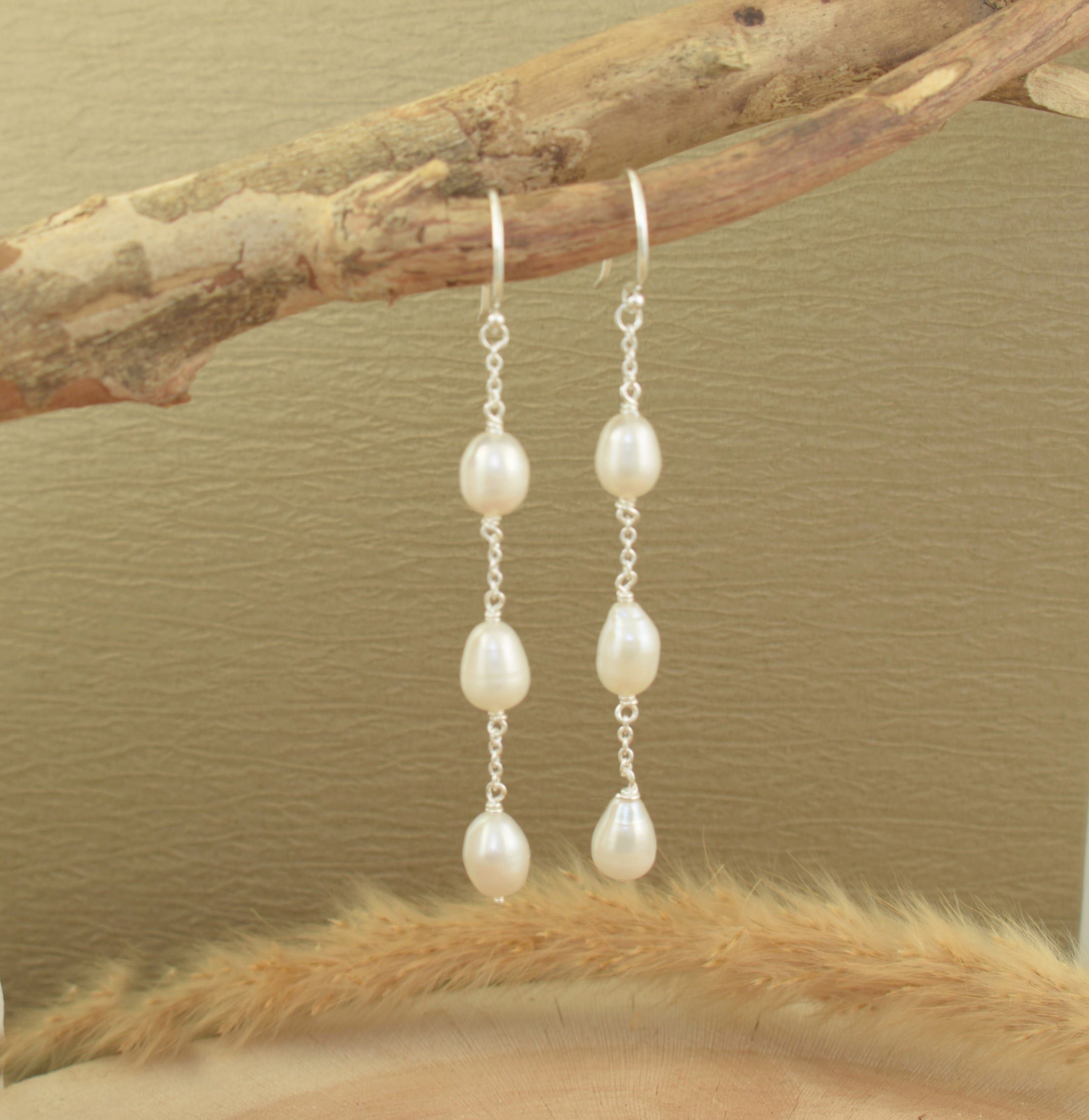 sterling silver dangle earrings with Freshwater pearls