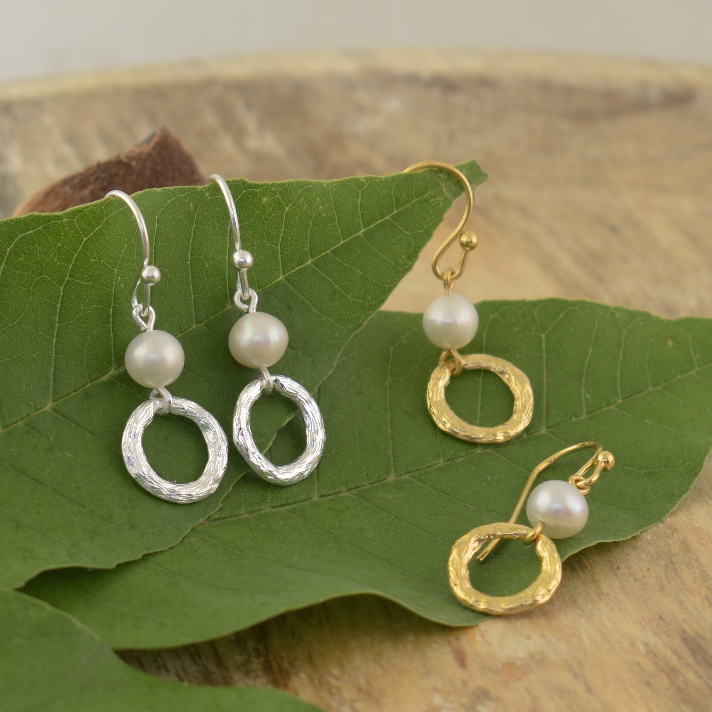 Brass dangle earring with gold and silver plating 