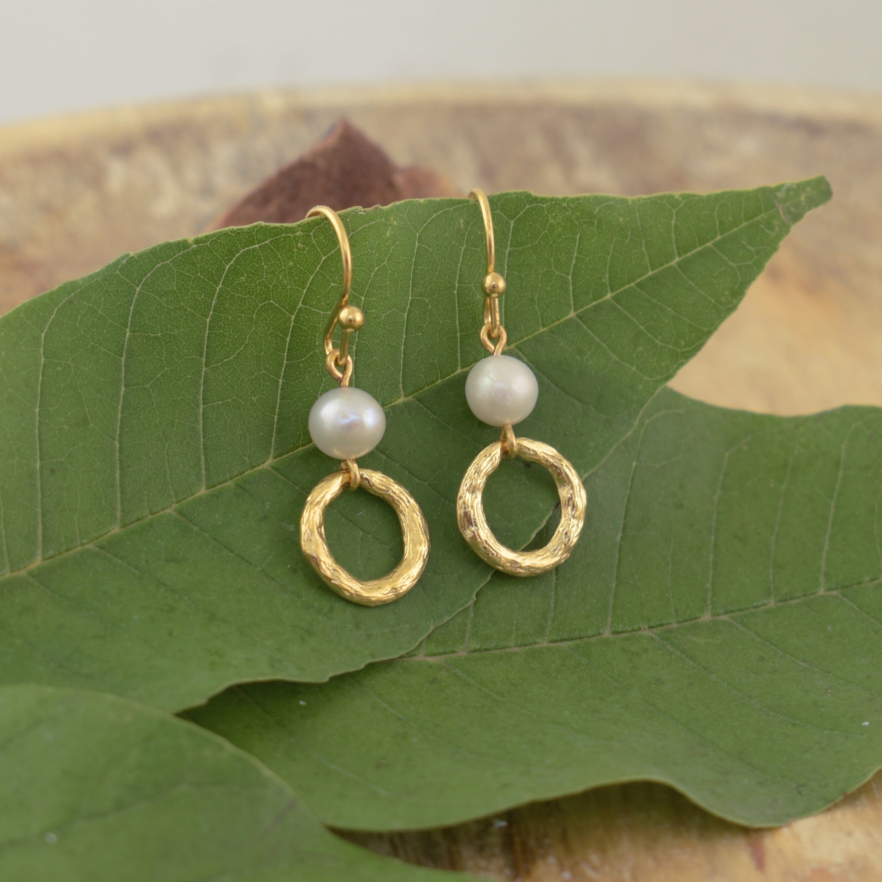Gold plated brass earrings with french hook backs