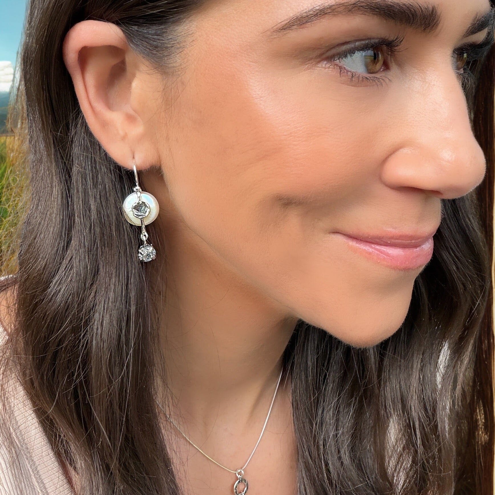 pearl and cz dangling earrings