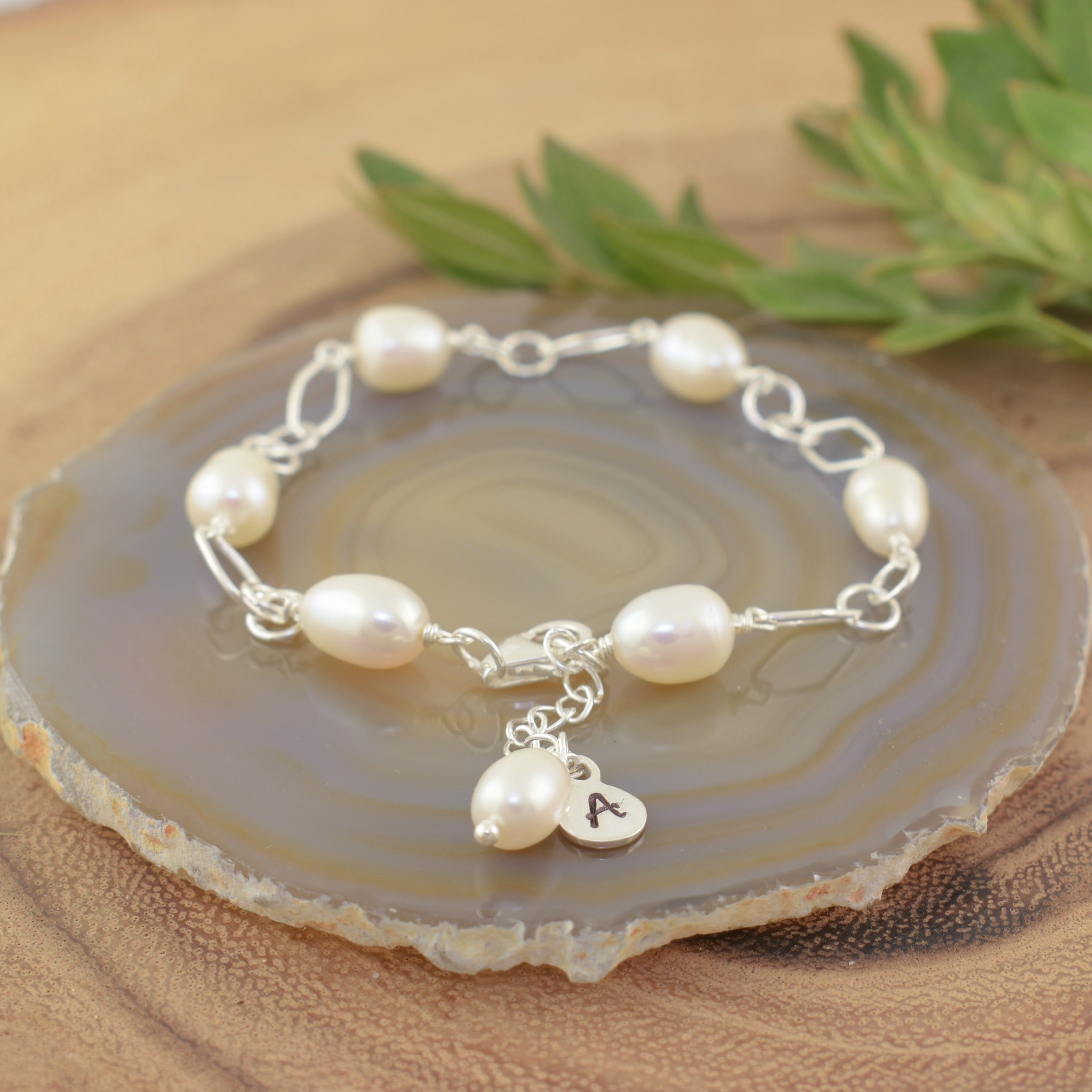 Fresh water pearls with hand stamped initial