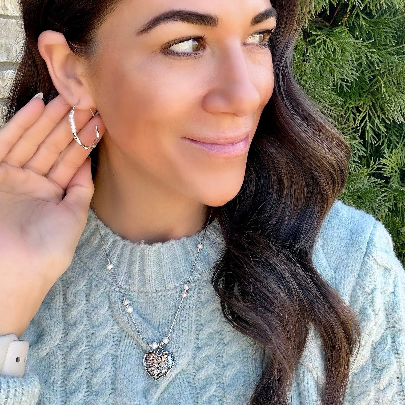 sterling silver and freshwater pearl open hoops