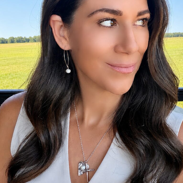 Sterling silver jewelry Pearly girl earrings paired with the fearless necklace