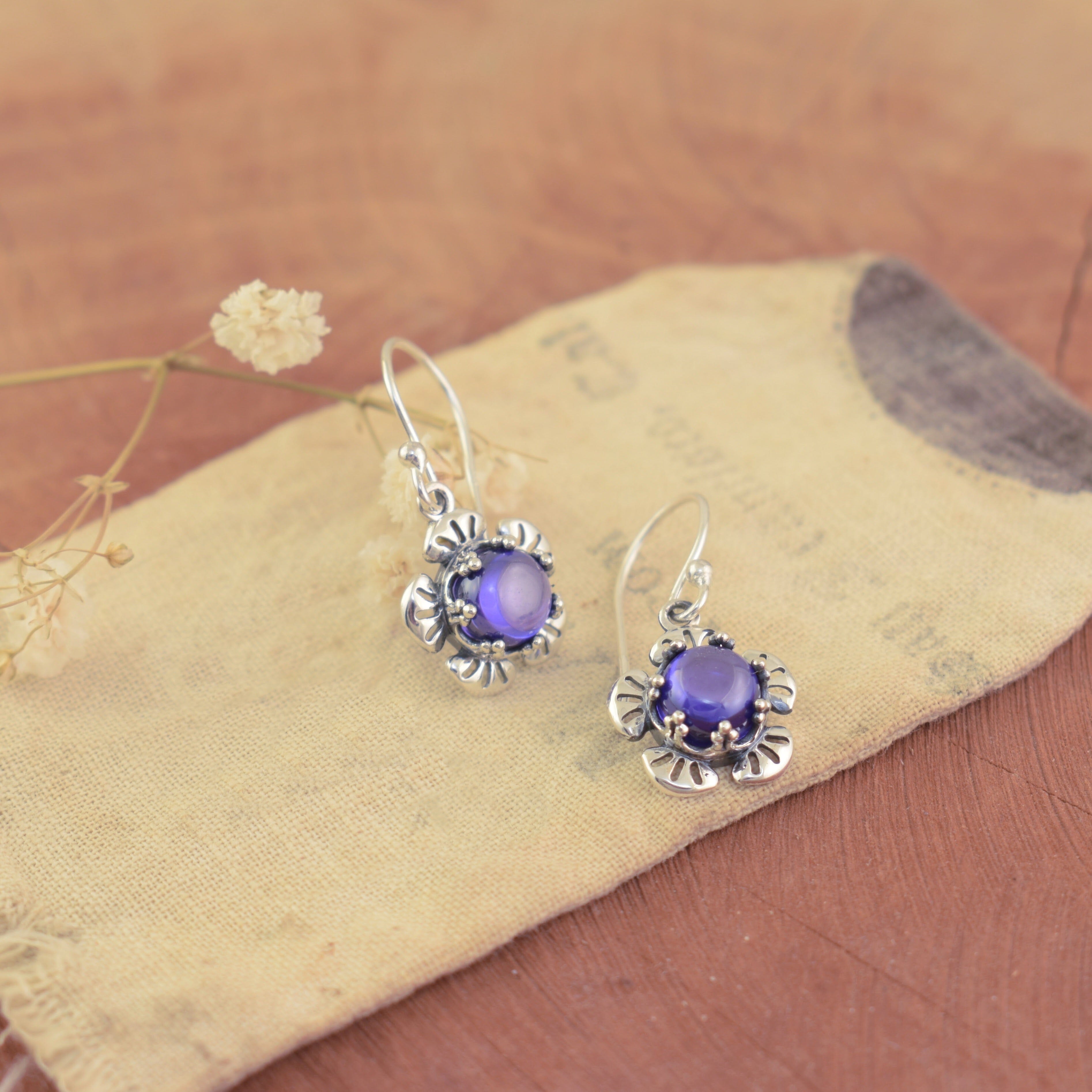 Amethyst stone flower earrings