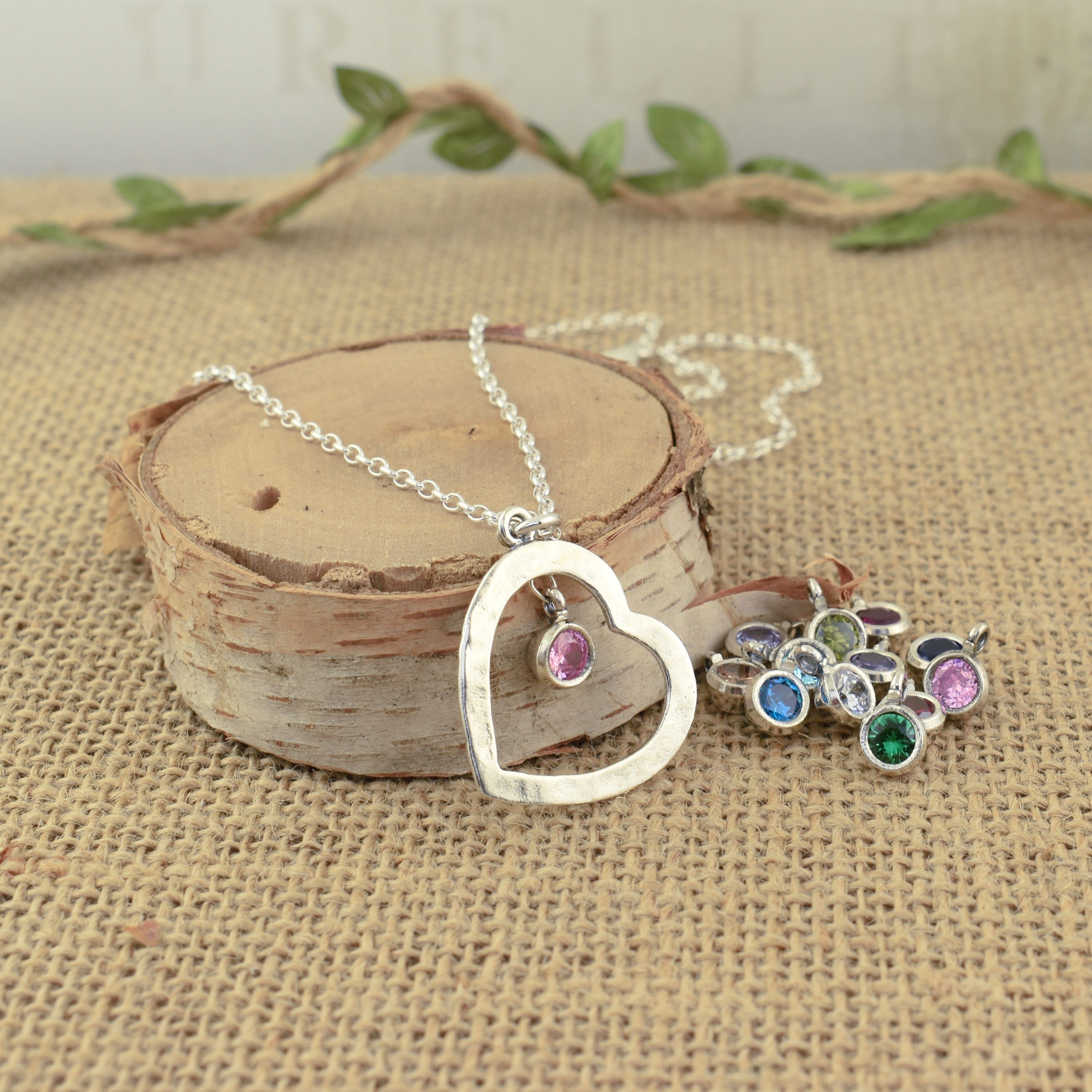 .925 sterling silver heart necklace with personalized birthstone of your choice