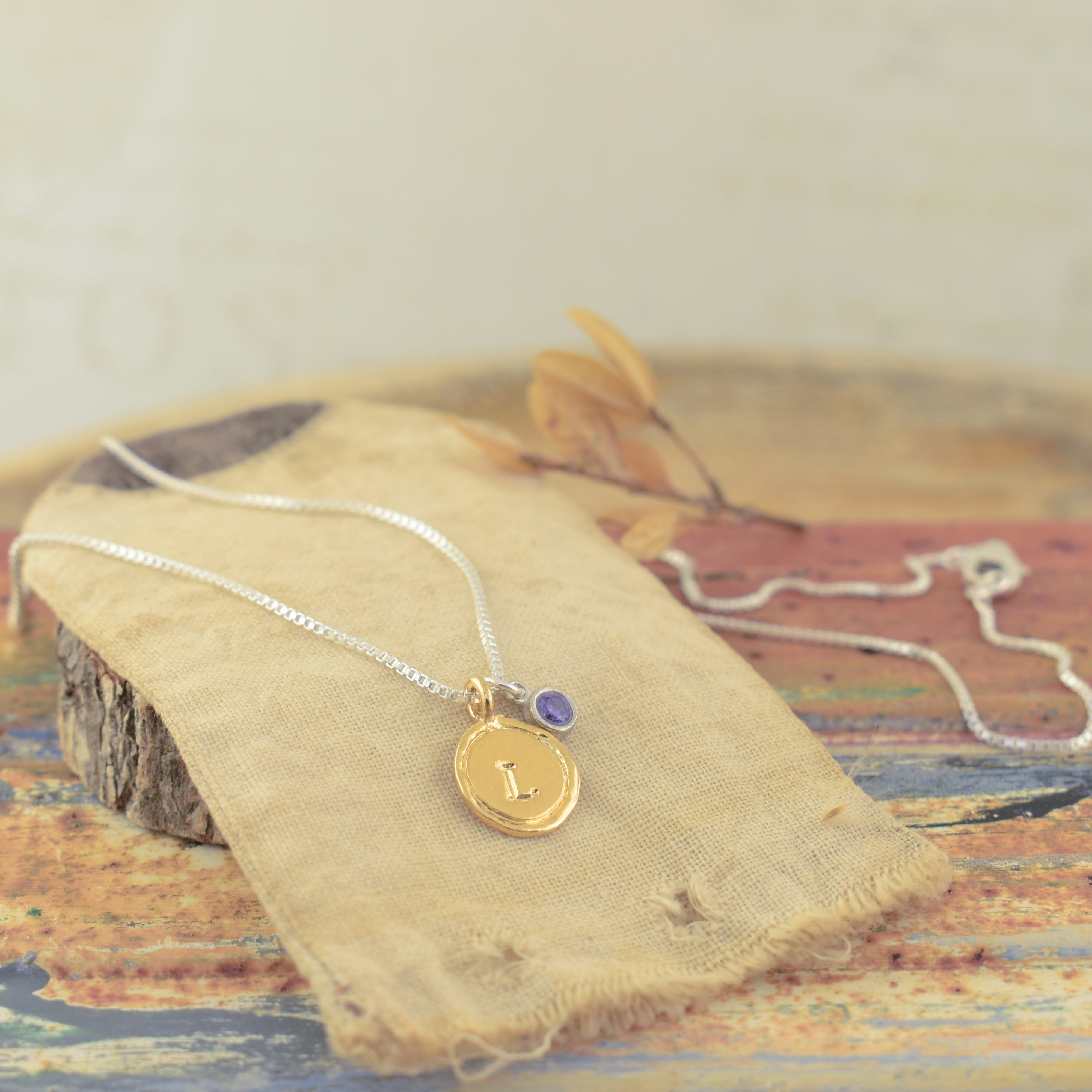 Sterling silver gold plated necklace with an birthstone