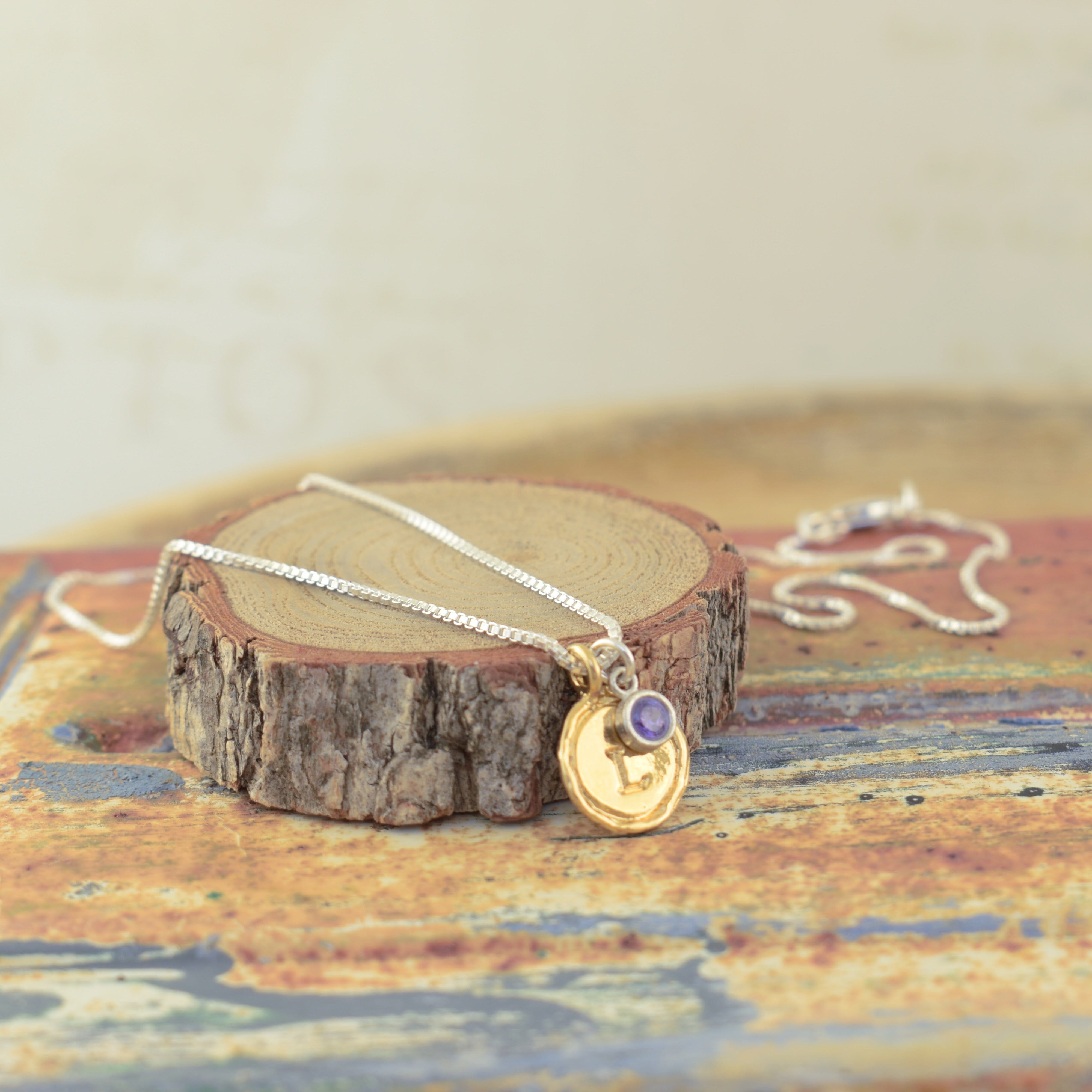 personalized Birthstone necklace gold plated