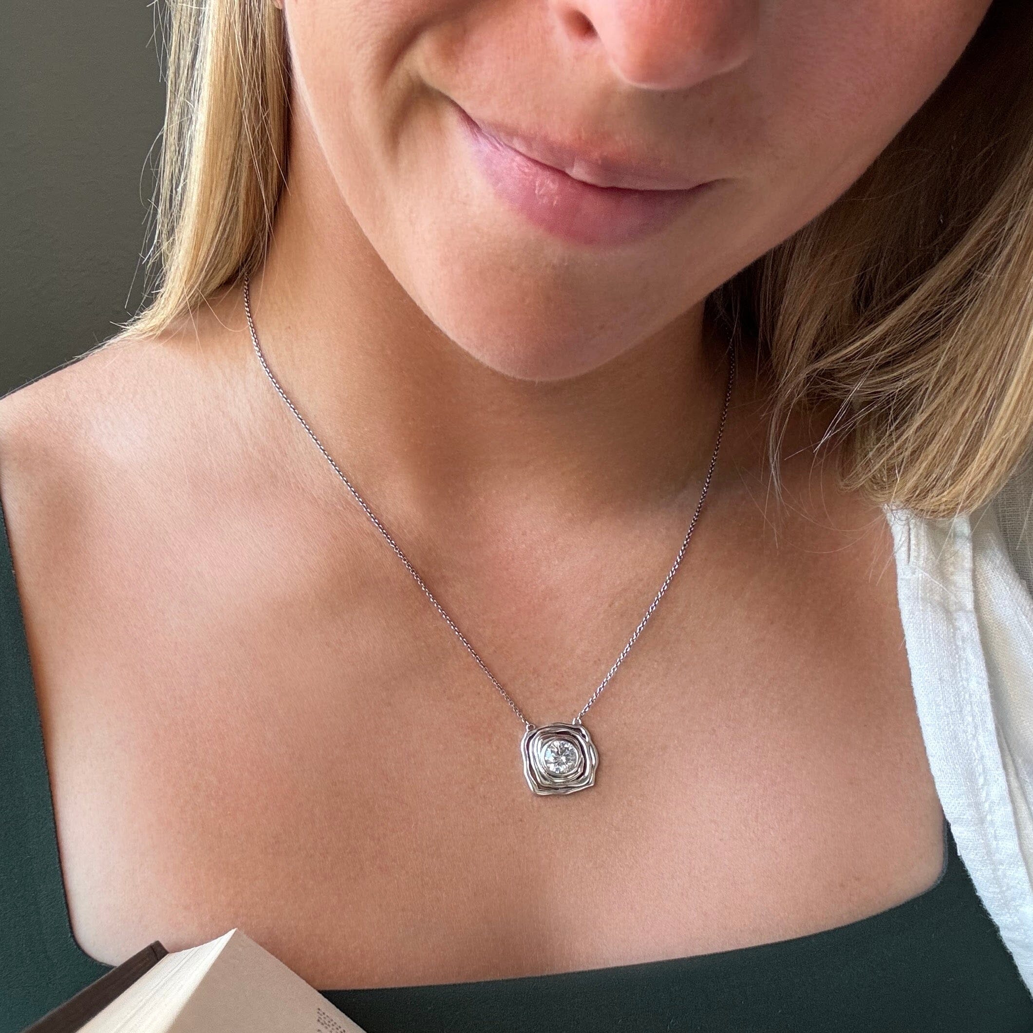 18-20 inch extendable Piccadilly Square Necklace with a round cz center
