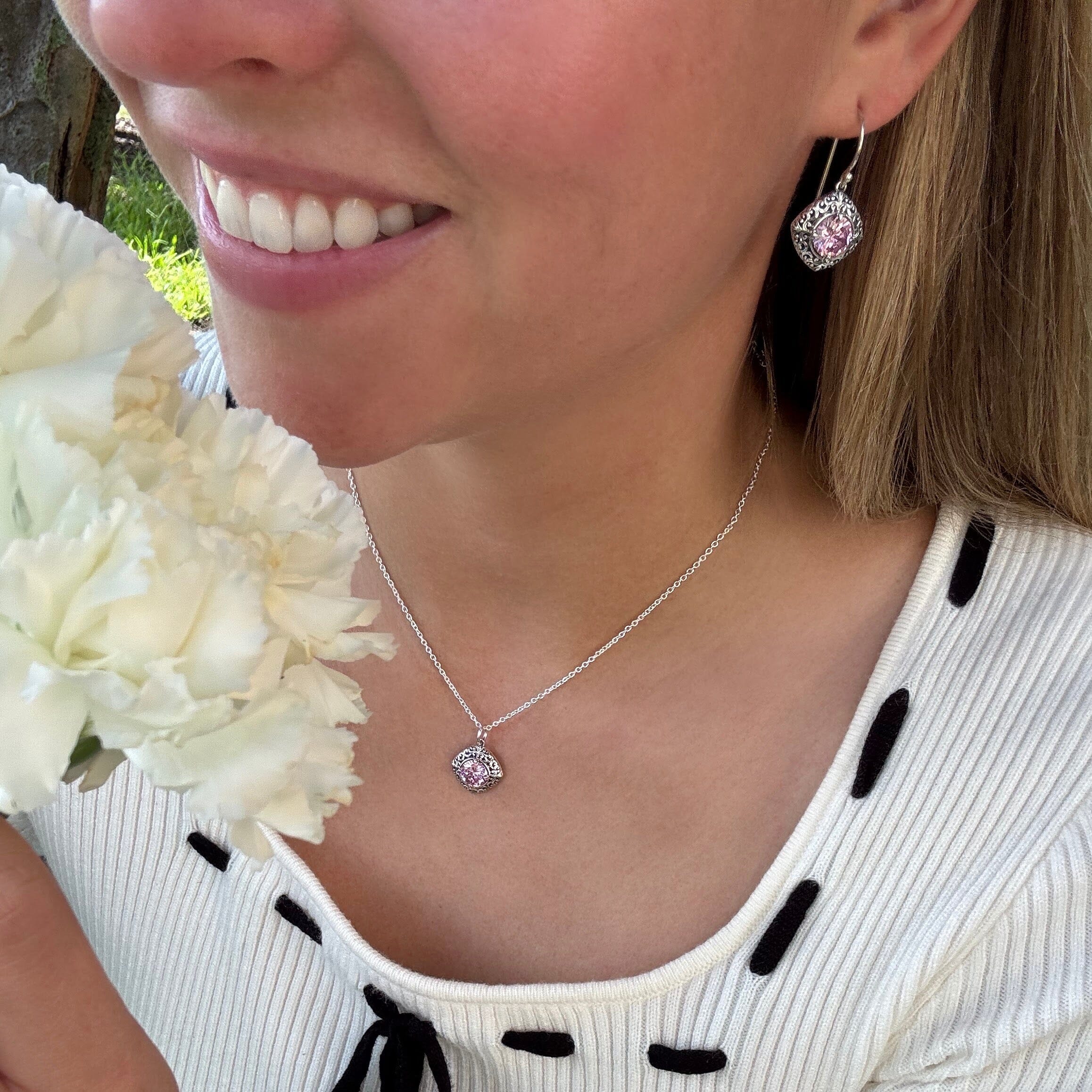matching Pink About It Earrings and Necklace