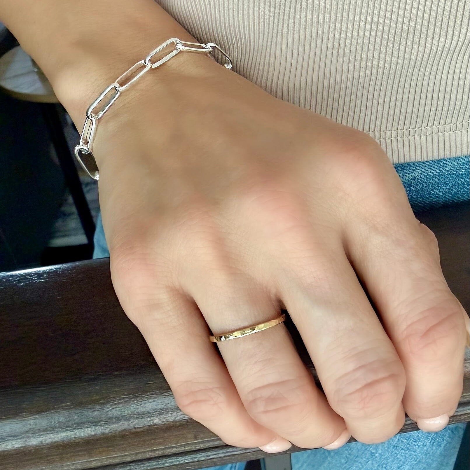 Dainty hammered gold ring 