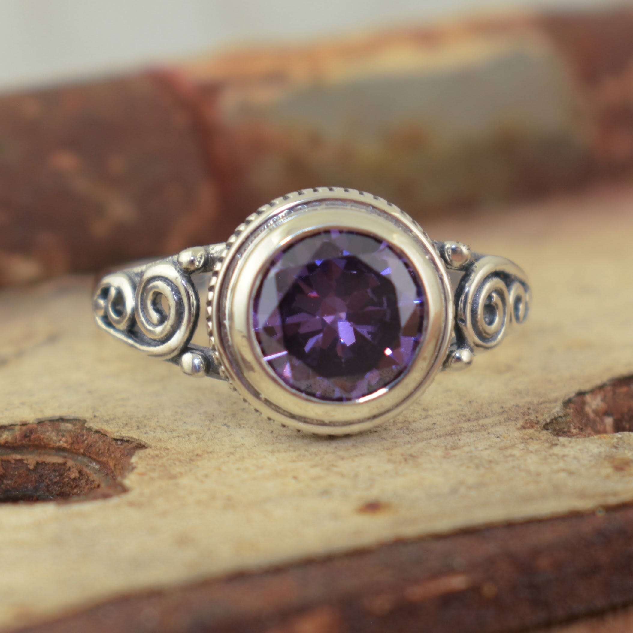 Sterling silver hand crafted ring with a bezel set stone