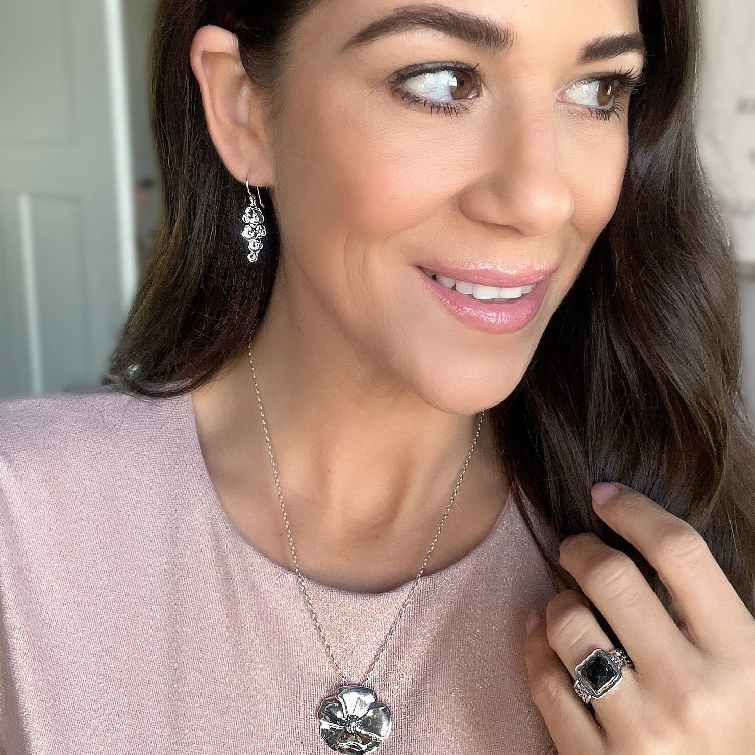 Posy Girl Earrings paired with Poppy Necklace and Evening Affair Ring