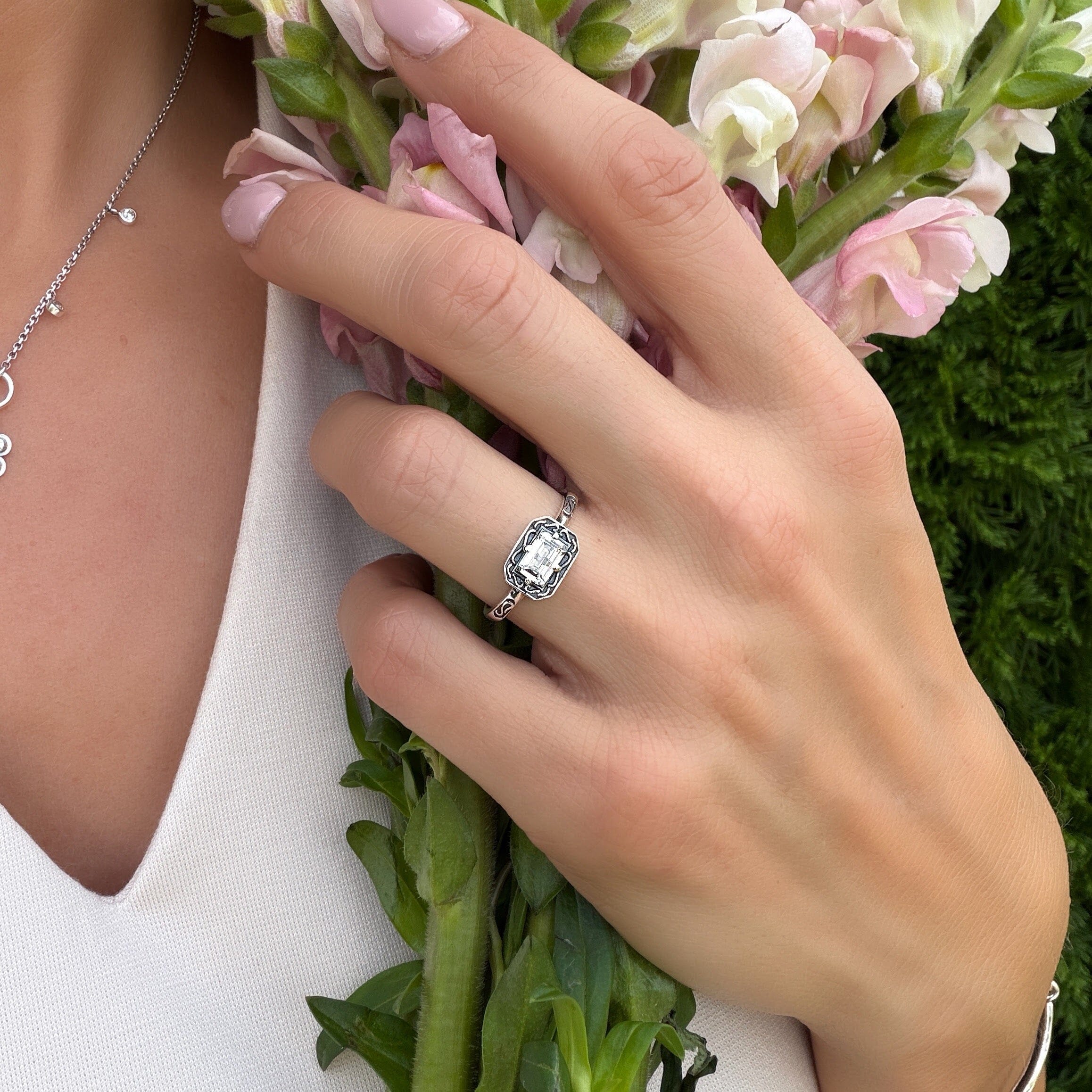 vintage cz ring in sterling silver