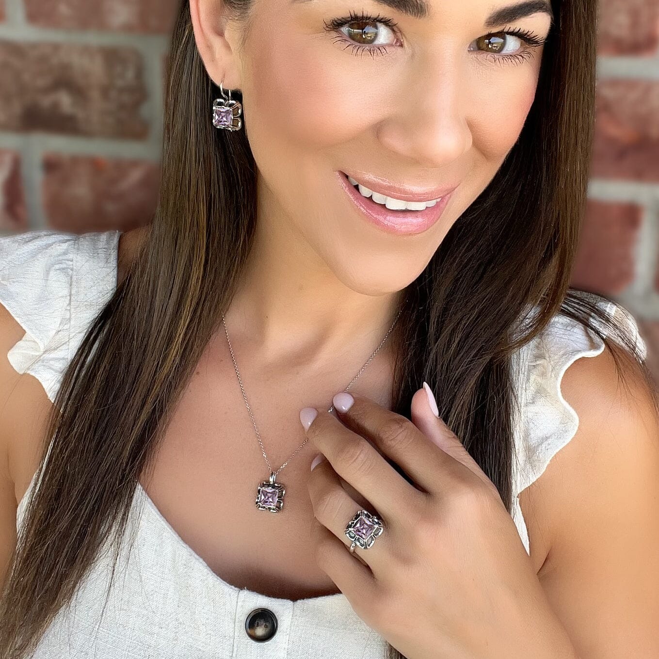 Pretty in Pink matching necklace, earring, and ring set