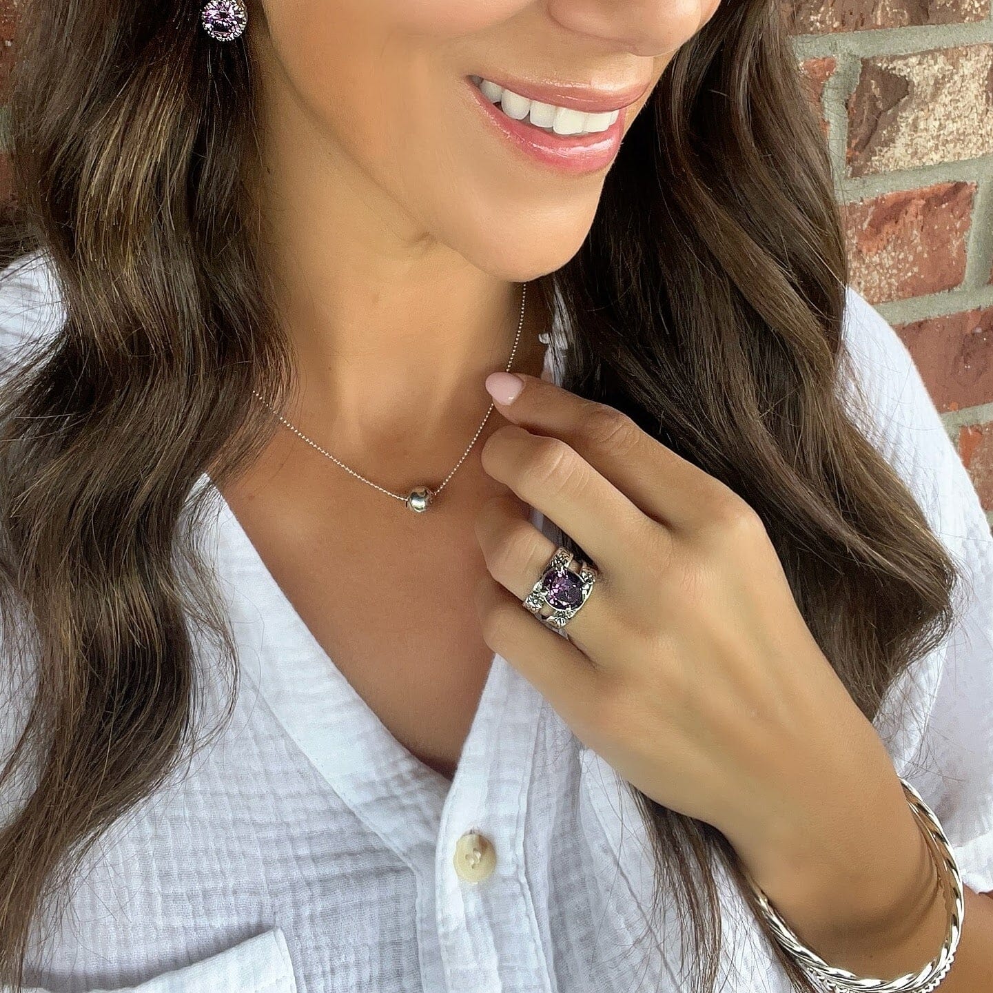 Purple Pout Ring paired with African Violet Earrings, Up-Tempo Necklace and All the Rage Bangle