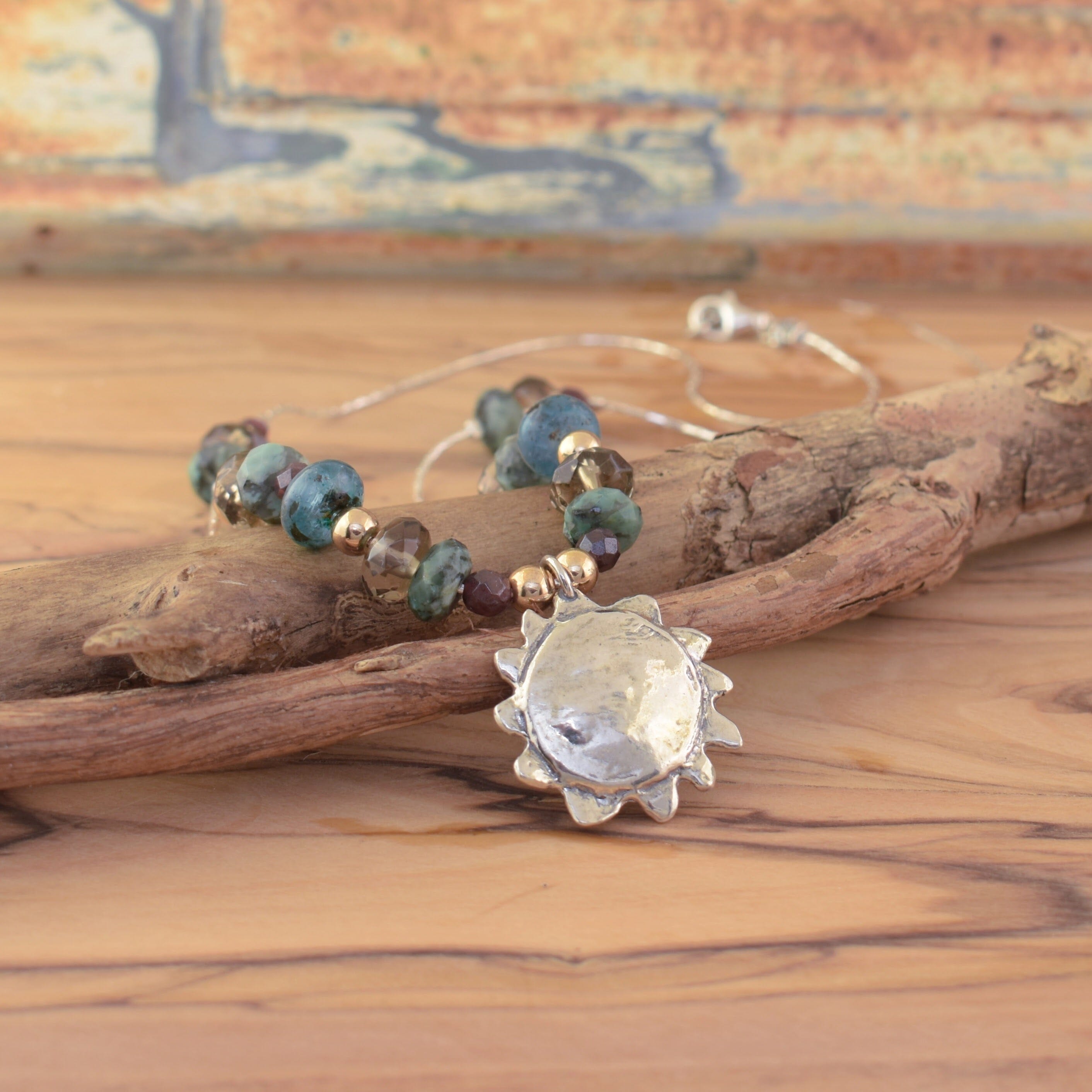 sterling silver sun necklace with stones