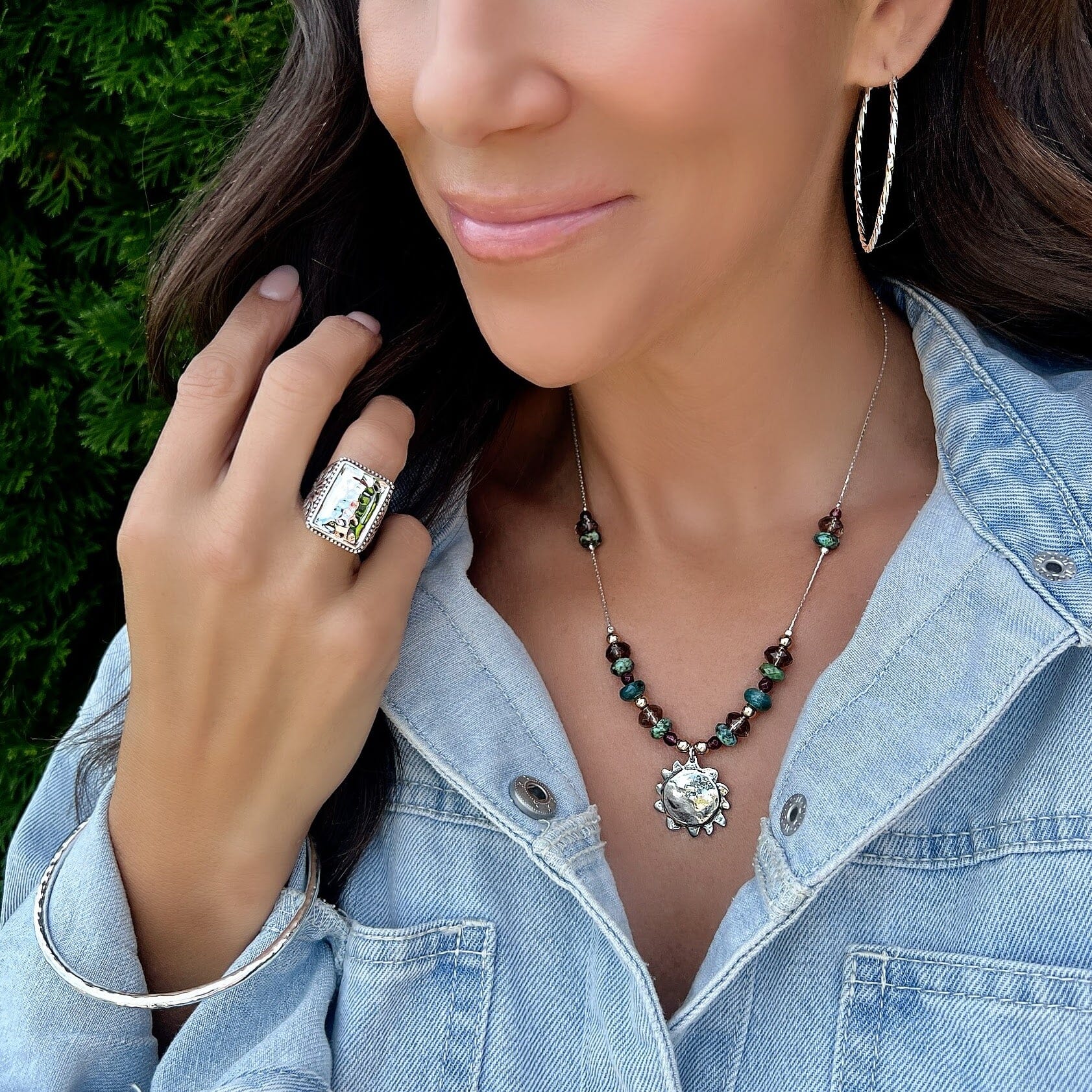 Radiant Soul Necklace paired with Pulled Taffy Earrings, Cassidy Ring, and My Go-To Bangle