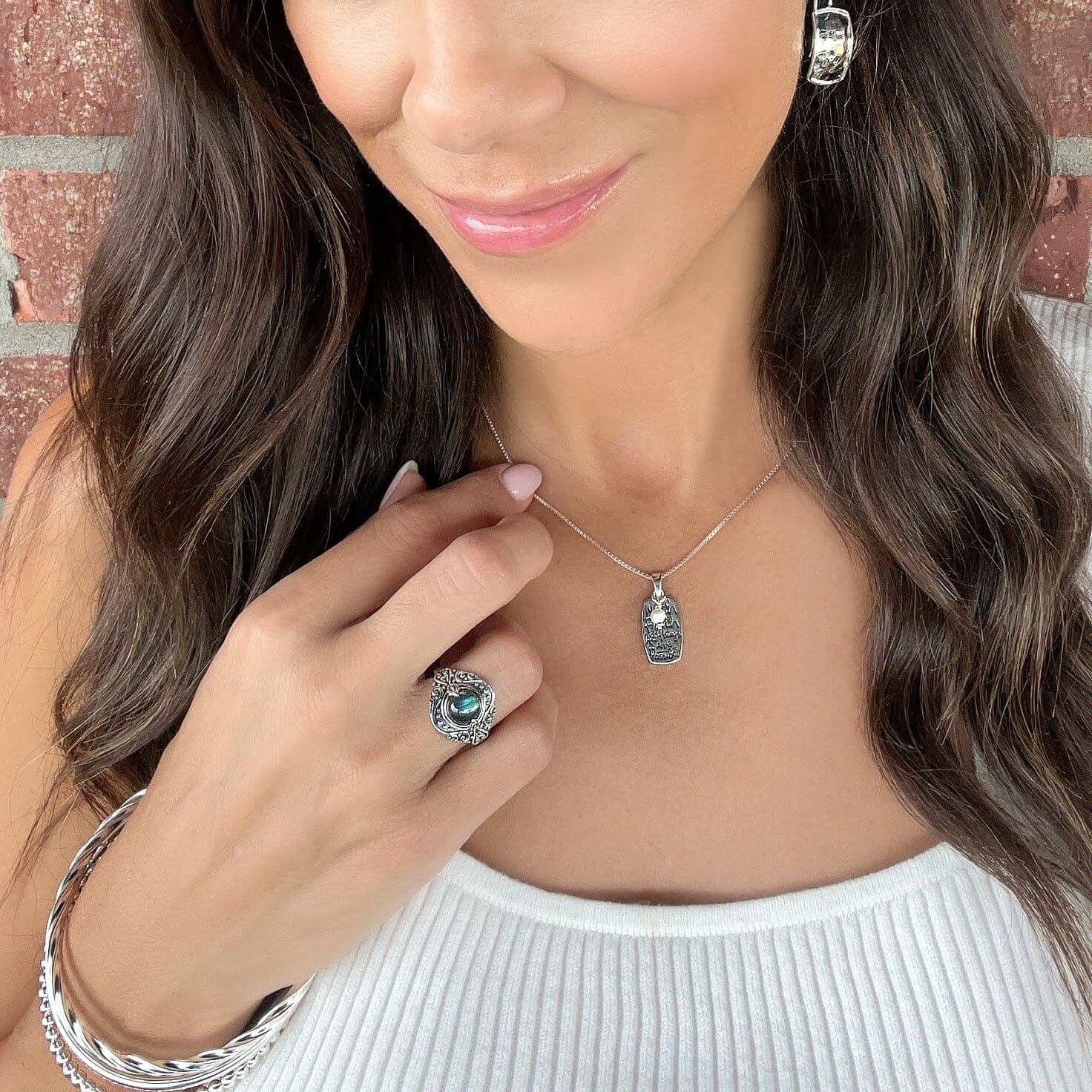 Regency Ring paired with Day by Day Earrings, With Faith Necklace, and All the Rage Bangle