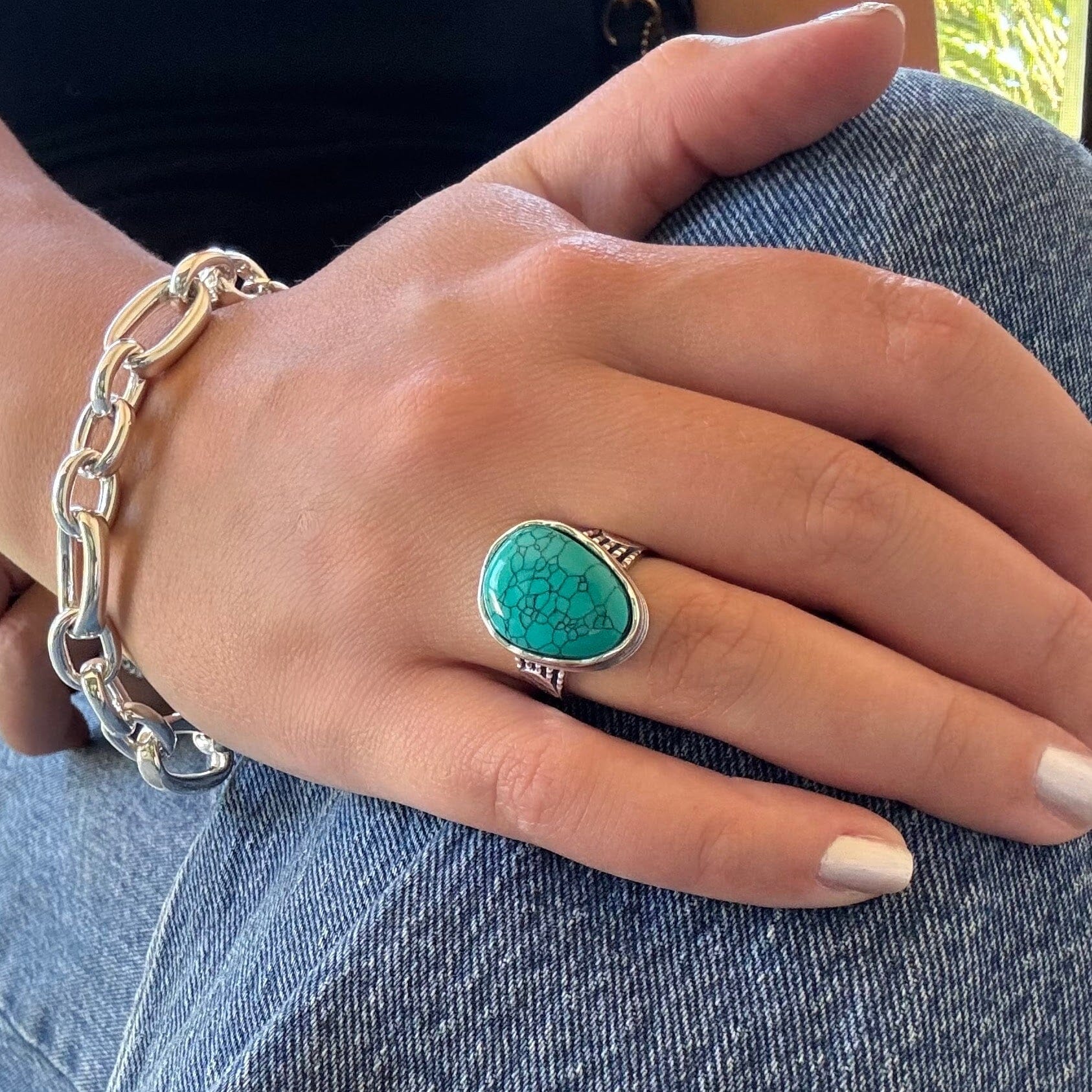 fantasy cut howlite ring in .925 sterling silver - Rio Grande