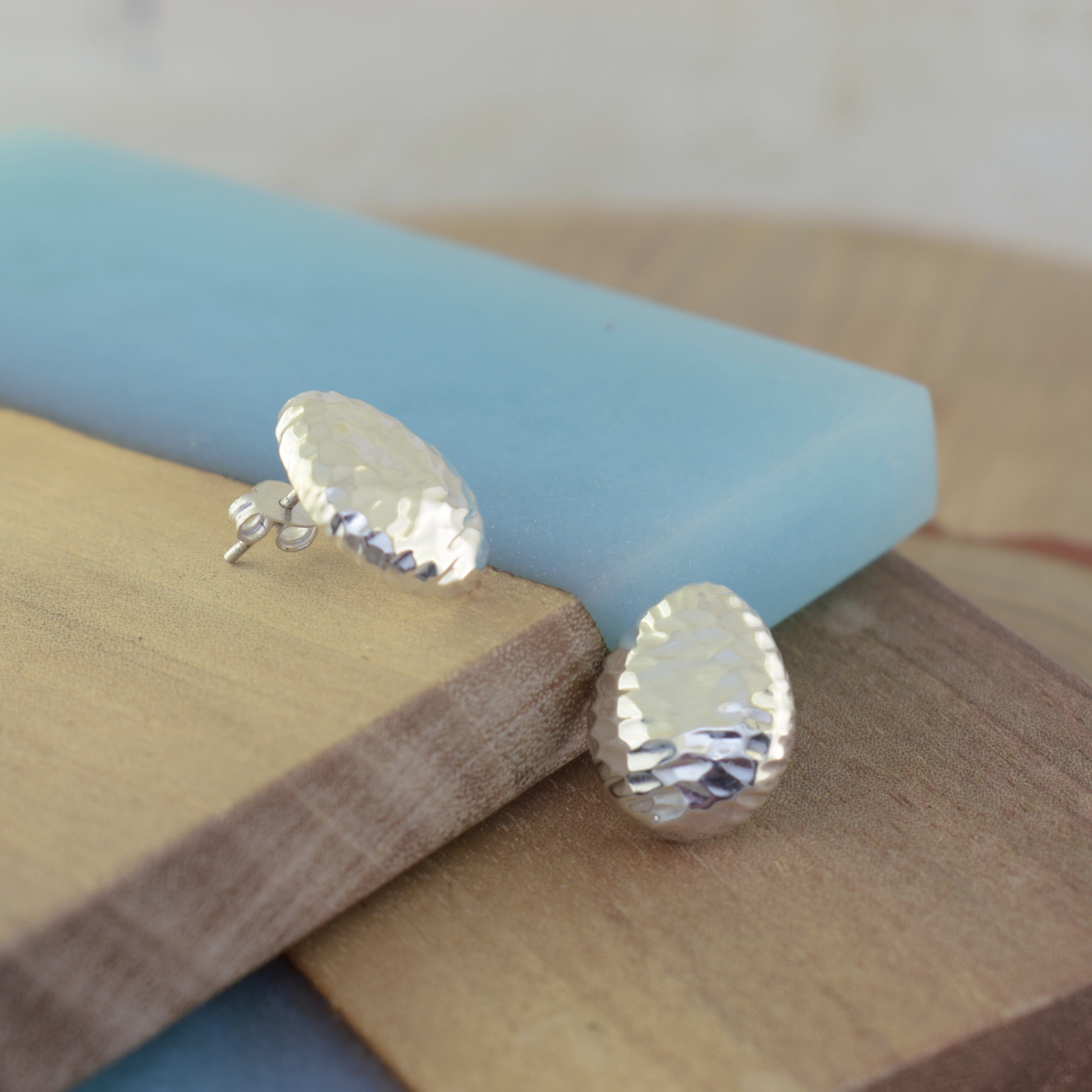 sterling silver hammered post back earrings