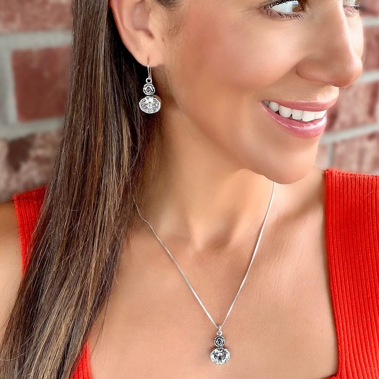 matching Rose-Mary necklace & earrings with oval cz