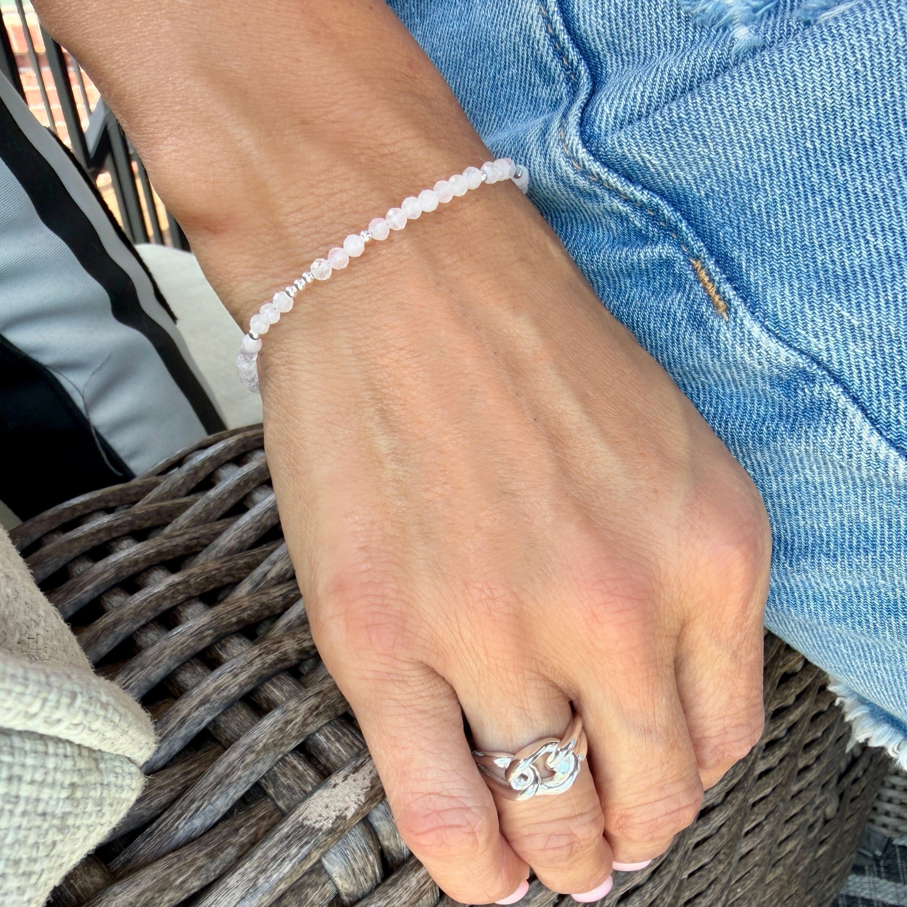 dainty rose quartz stone bracelet