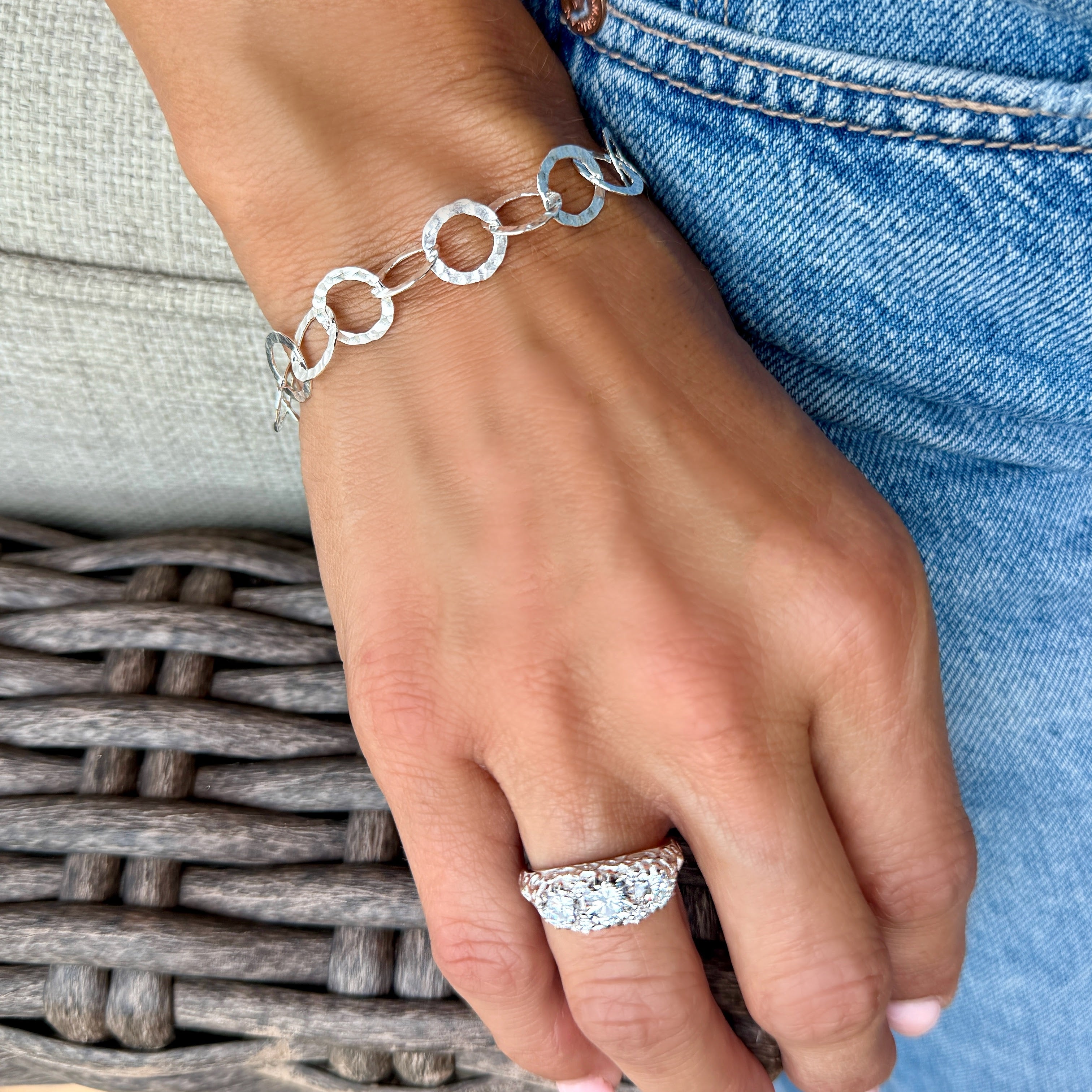 open link bracelet paired with Vintage Bling ring