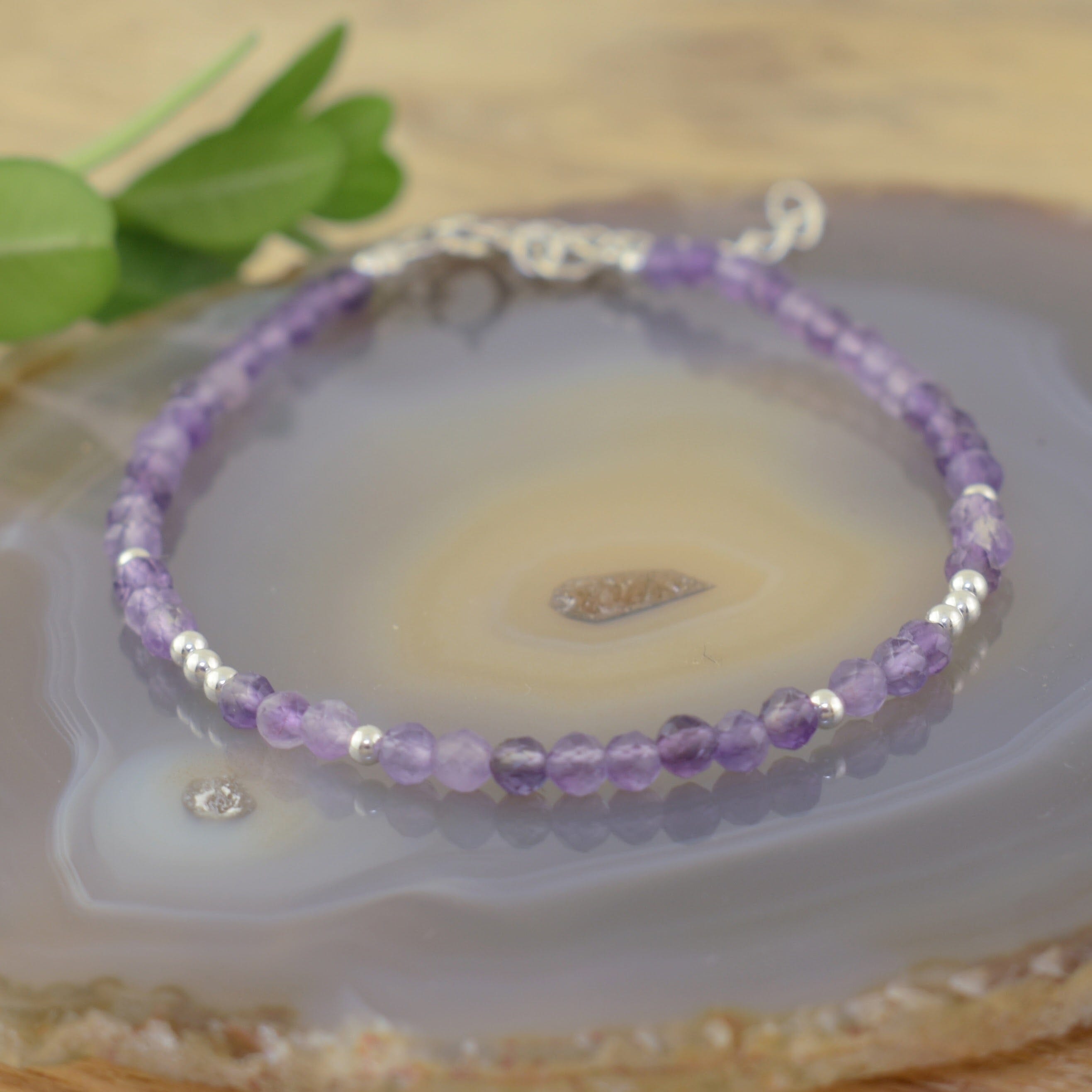 Amethyst stone bracelet with sterling silver beads