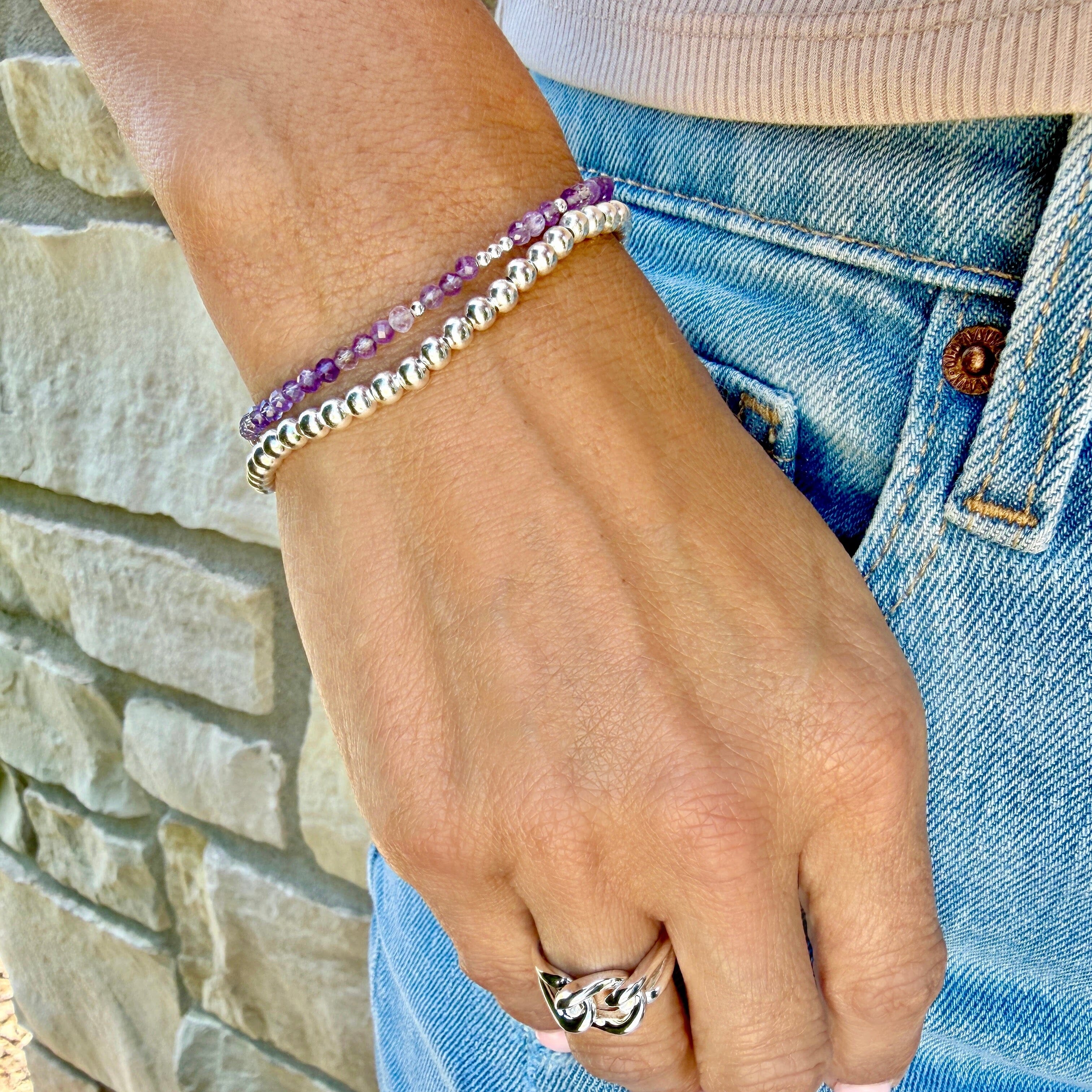 sterling silver and amethyst stack bracelet